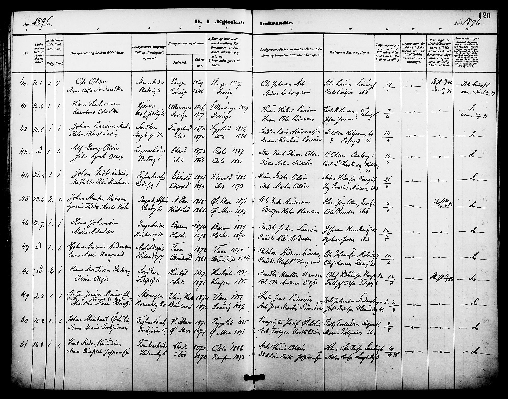 Kampen prestekontor Kirkebøker, AV/SAO-A-10853/F/Fa/L0008: Parish register (official) no. I 8, 1892-1902, p. 126