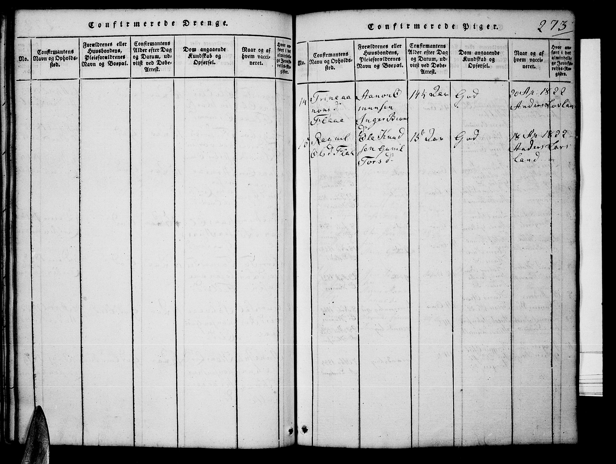 Tveit sokneprestkontor, AV/SAK-1111-0043/F/Fb/L0001: Parish register (copy) no. B 1, 1820-1834, p. 273