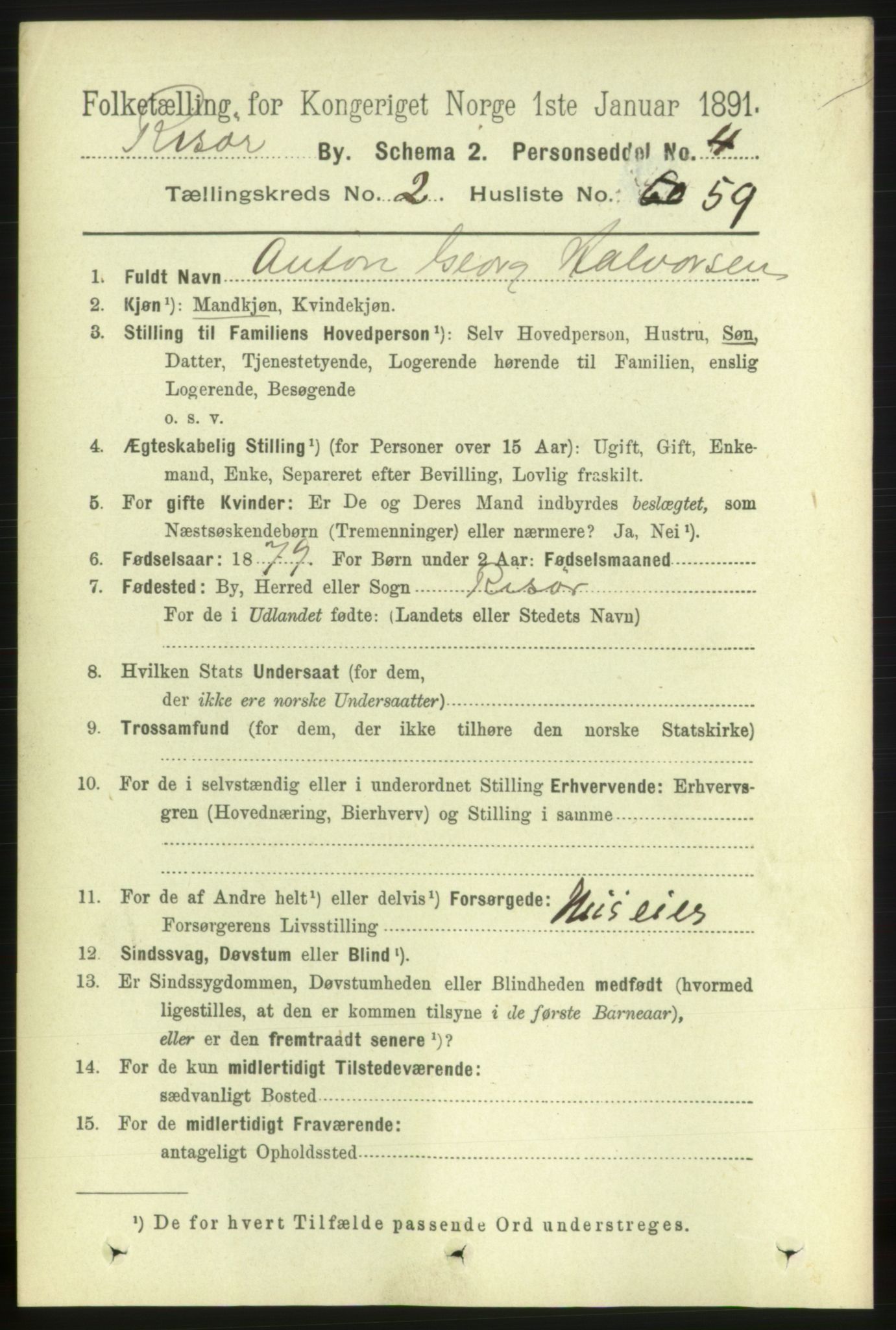 RA, 1891 census for 0901 Risør, 1891, p. 2460