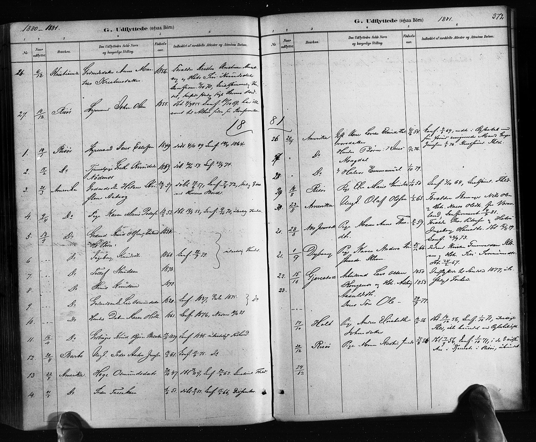 Søndeled sokneprestkontor, AV/SAK-1111-0038/F/Fa/L0004: Parish register (official) no. A 4, 1880-1889, p. 372