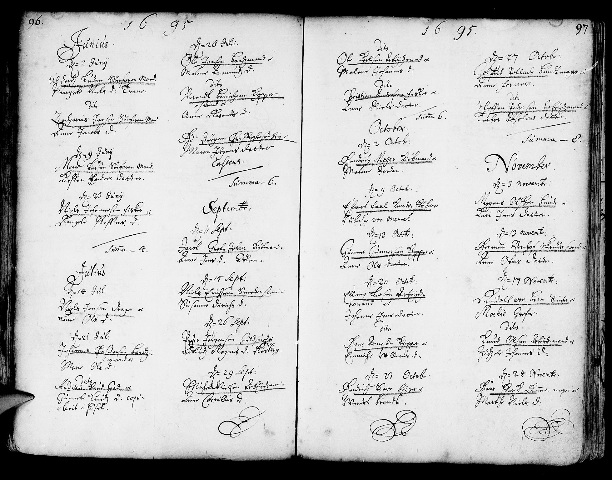 Korskirken sokneprestembete, SAB/A-76101/H/Haa/L0002: Parish register (official) no. A 2, 1688-1697, p. 96-97