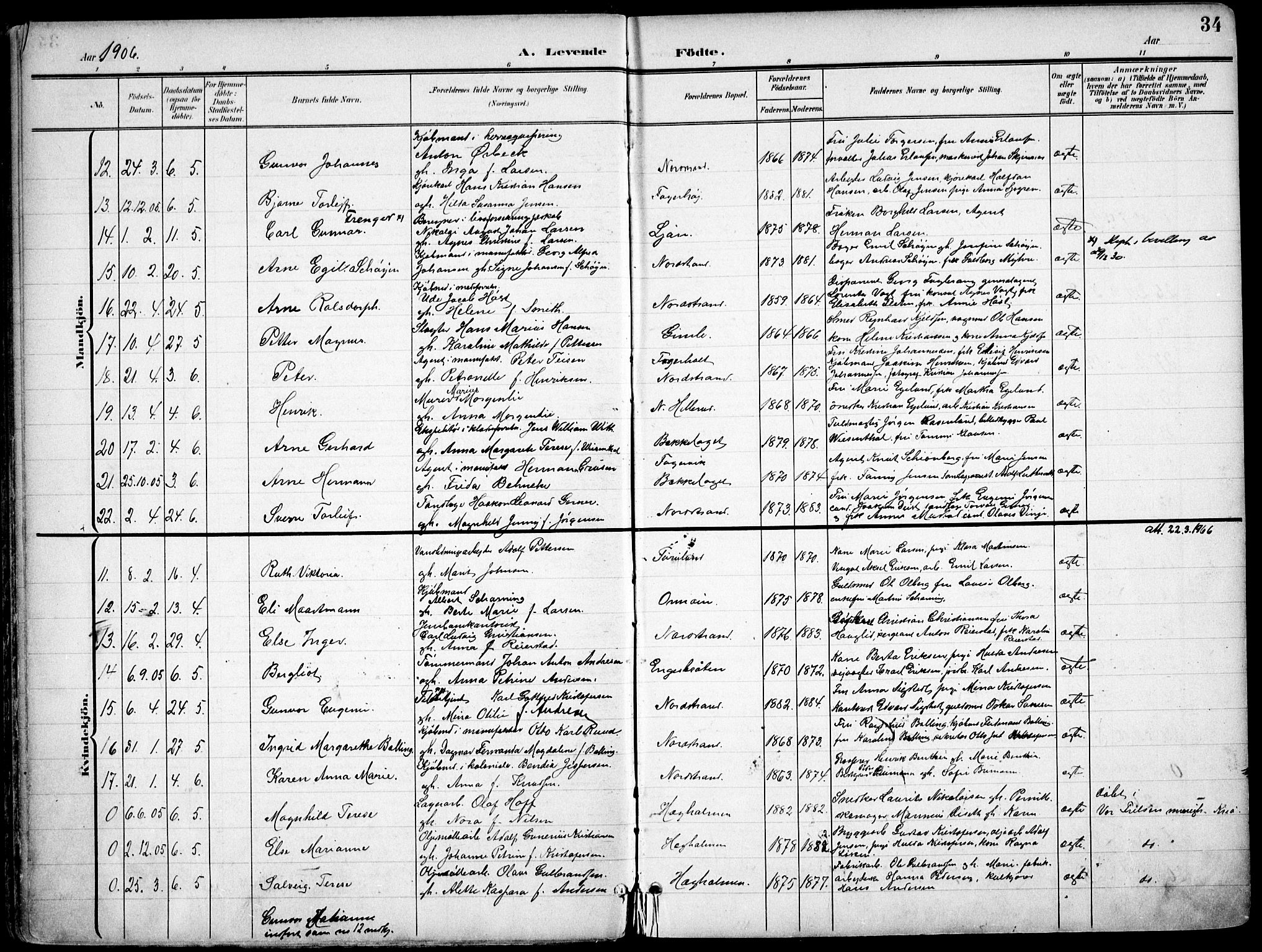 Nordstrand prestekontor Kirkebøker, SAO/A-10362a/F/Fa/L0001: Parish register (official) no. I 1, 1900-1914, p. 34