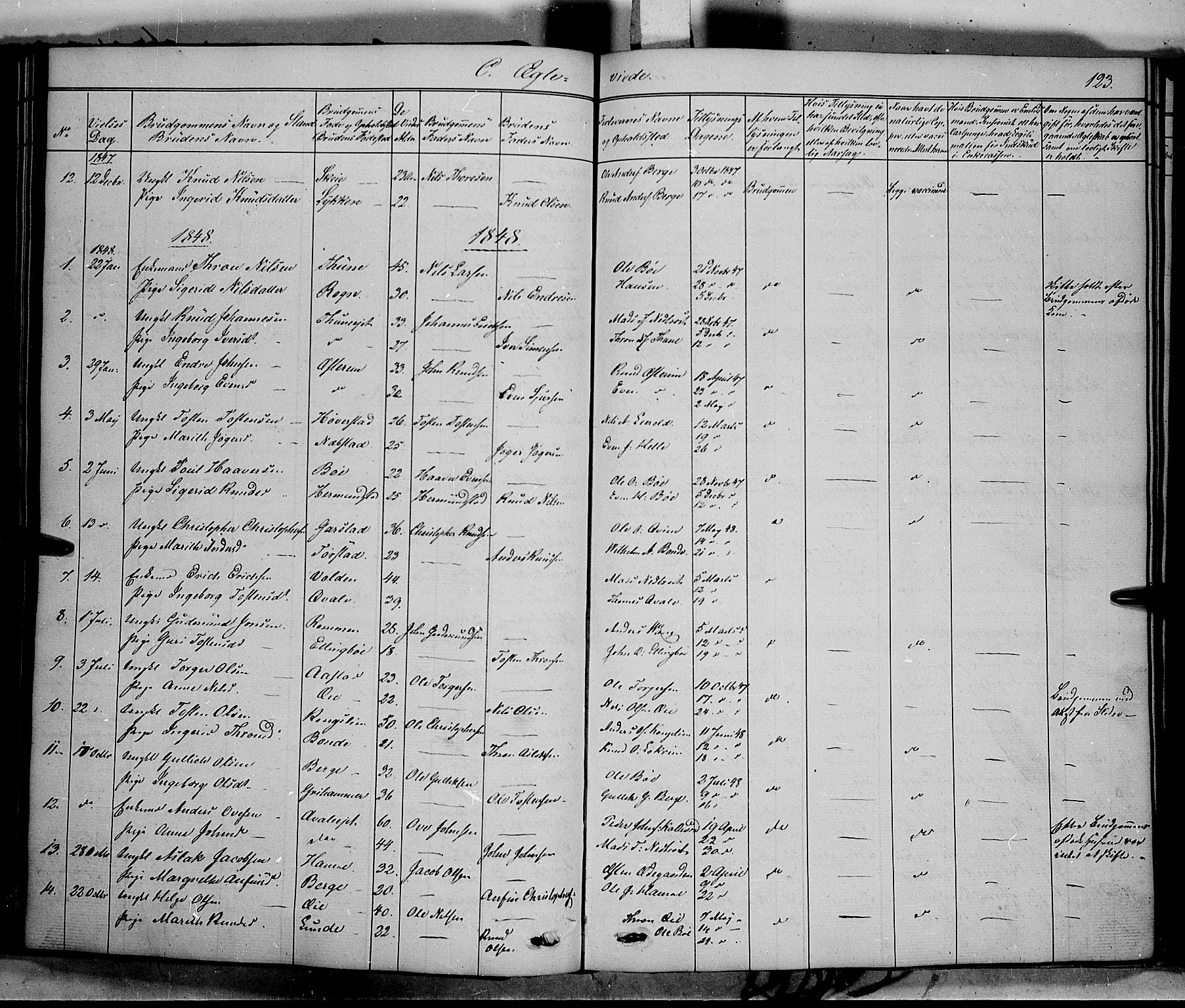 Vang prestekontor, Valdres, SAH/PREST-140/H/Ha/L0006: Parish register (official) no. 6, 1846-1864, p. 123