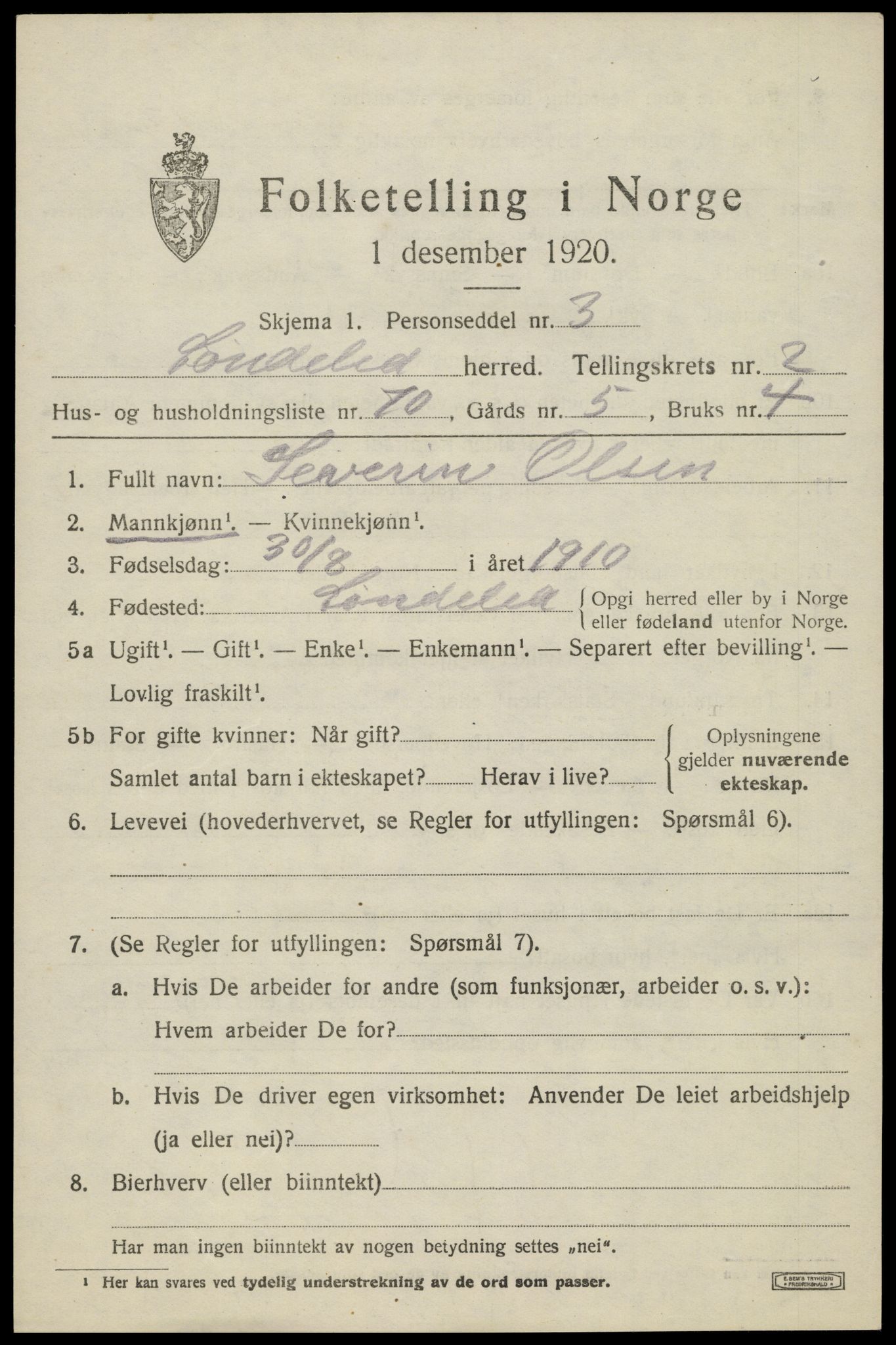 SAK, 1920 census for Søndeled, 1920, p. 2389