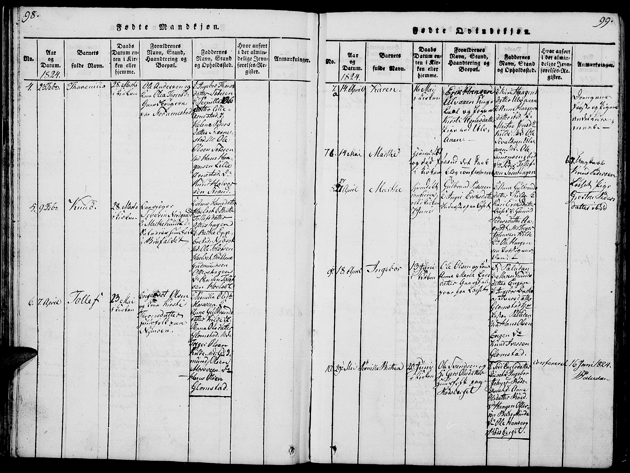 Åmot prestekontor, Hedmark, SAH/PREST-056/H/Ha/Hab/L0001: Parish register (copy) no. 1, 1815-1847, p. 98-99