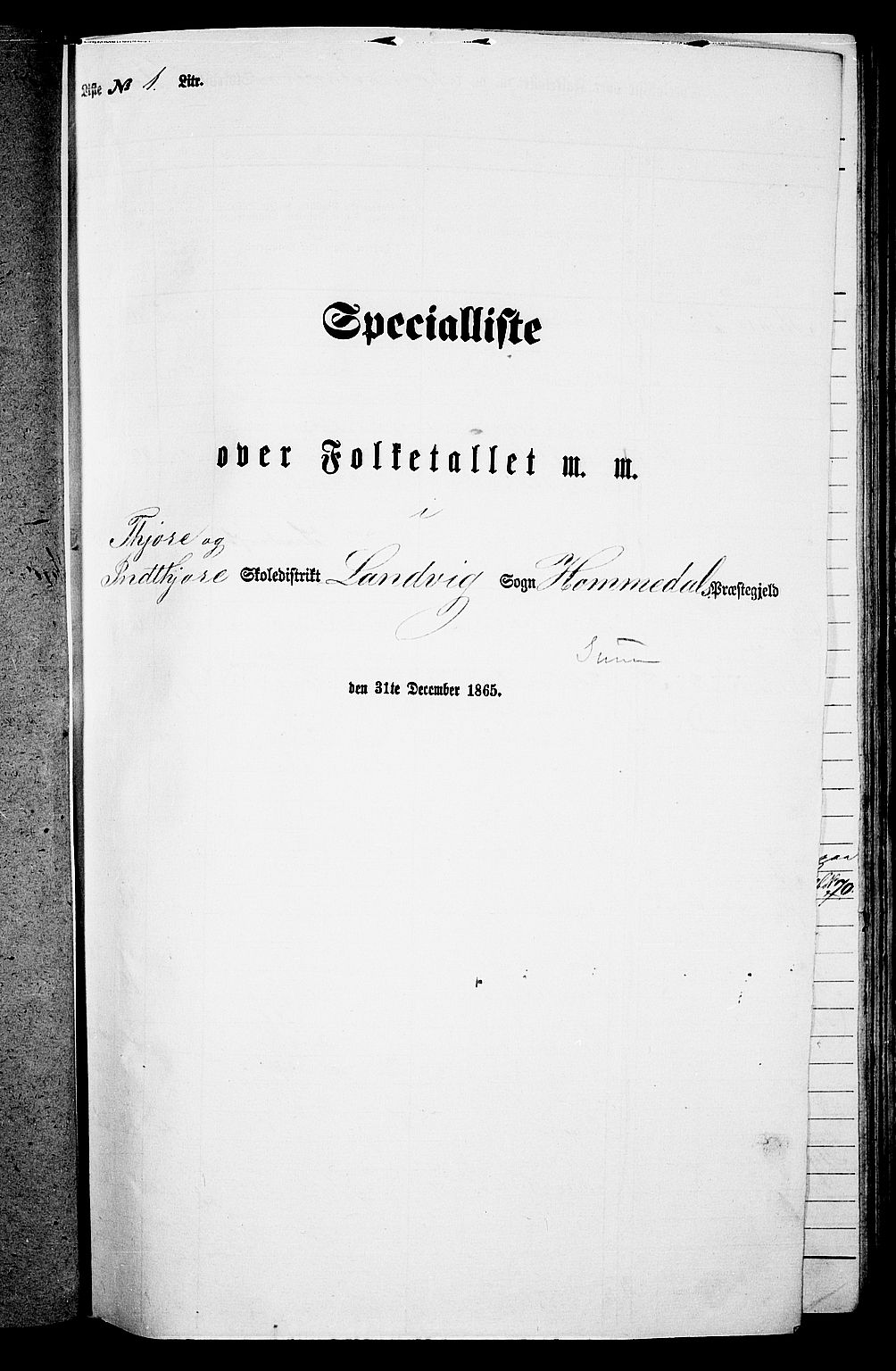 RA, 1865 census for Homedal, 1865, p. 43