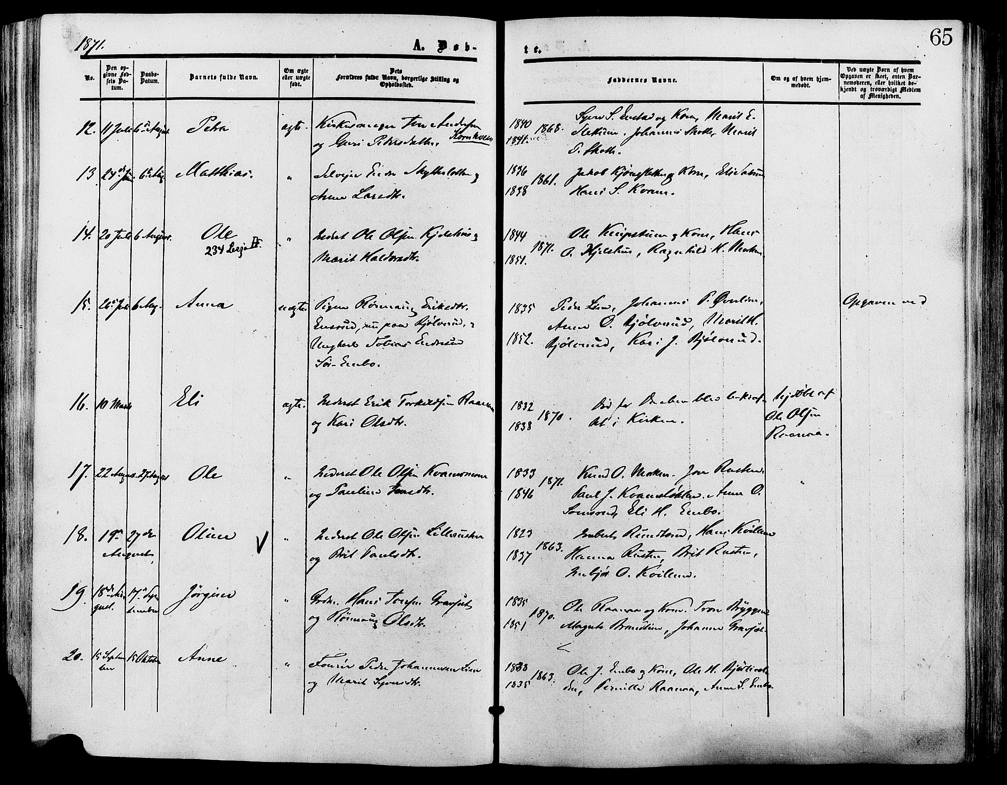 Lesja prestekontor, SAH/PREST-068/H/Ha/Haa/L0009: Parish register (official) no. 9, 1854-1889, p. 65