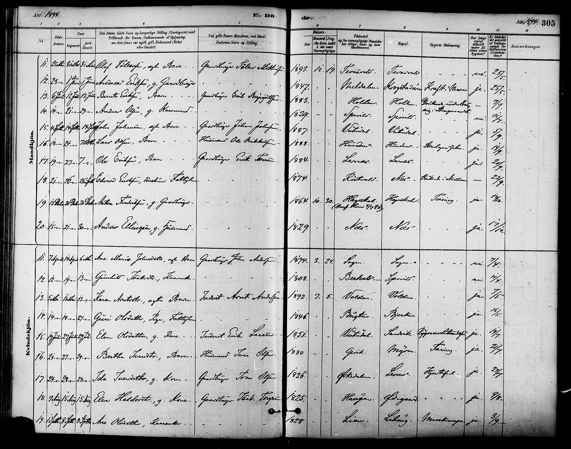 Ministerialprotokoller, klokkerbøker og fødselsregistre - Sør-Trøndelag, SAT/A-1456/630/L0496: Parish register (official) no. 630A09, 1879-1895, p. 305