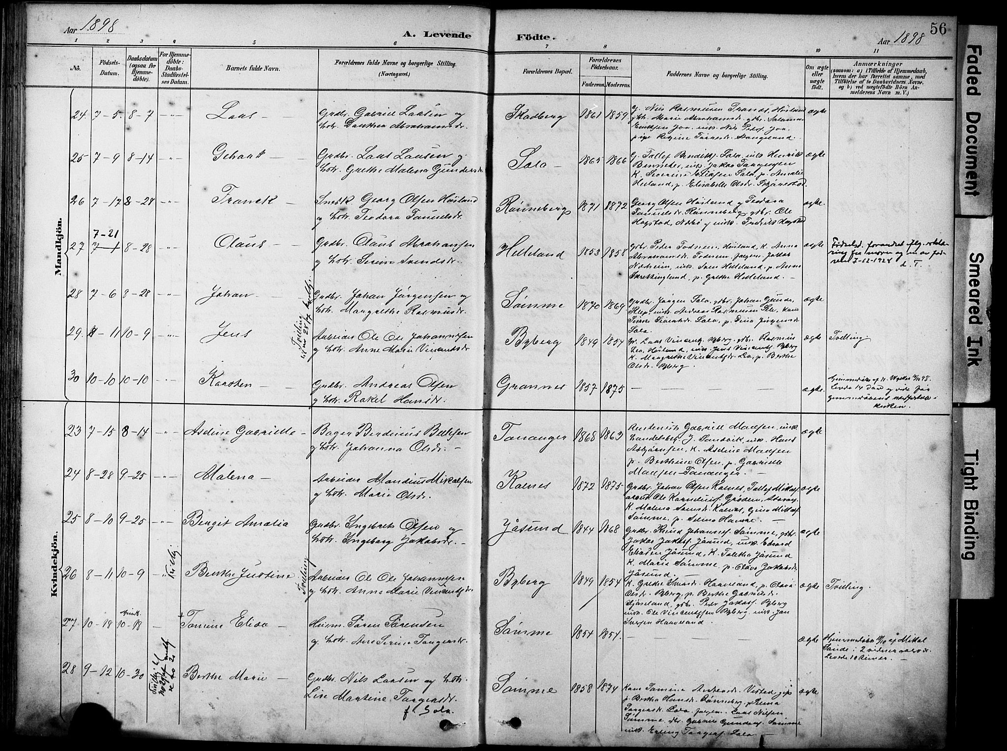 Håland sokneprestkontor, AV/SAST-A-101802/001/30BA/L0012: Parish register (official) no. A 11, 1889-1900, p. 56