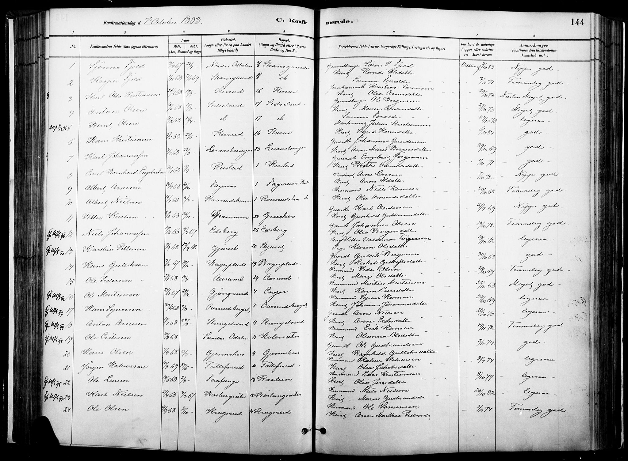 Vinger prestekontor, SAH/PREST-024/H/Ha/Haa/L0014: Parish register (official) no. 14, 1881-1900, p. 144