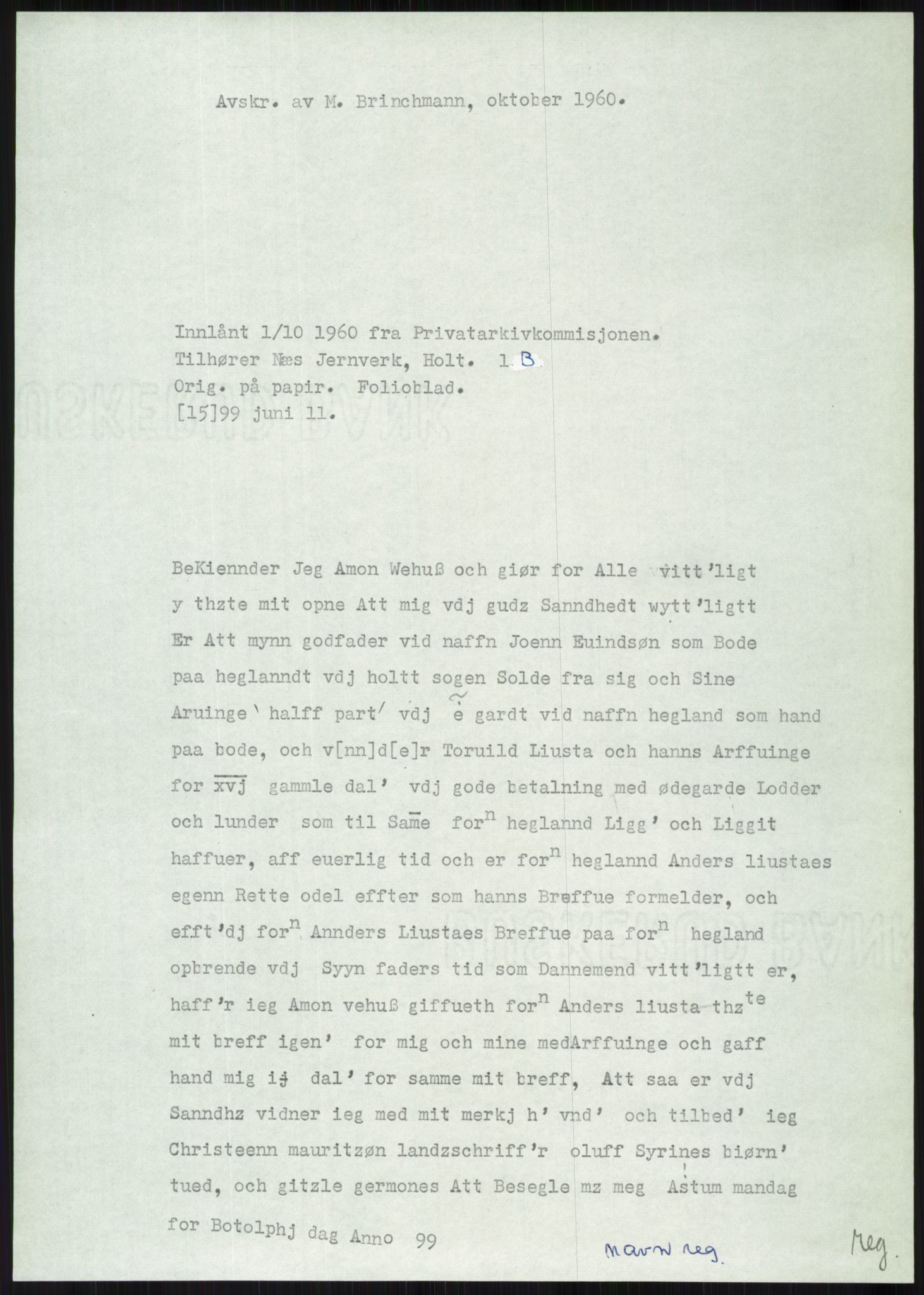 Samlinger til kildeutgivelse, Diplomavskriftsamlingen, RA/EA-4053/H/Ha, p. 3238