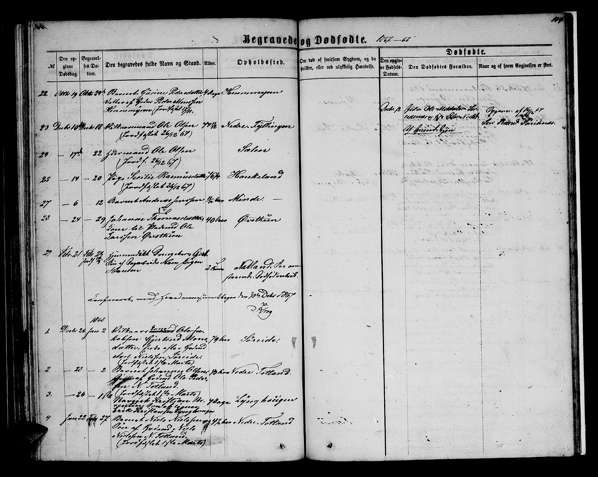 Birkeland Sokneprestembete, SAB/A-74601/H/Hab: Parish register (copy) no. A 2, 1863-1876, p. 104