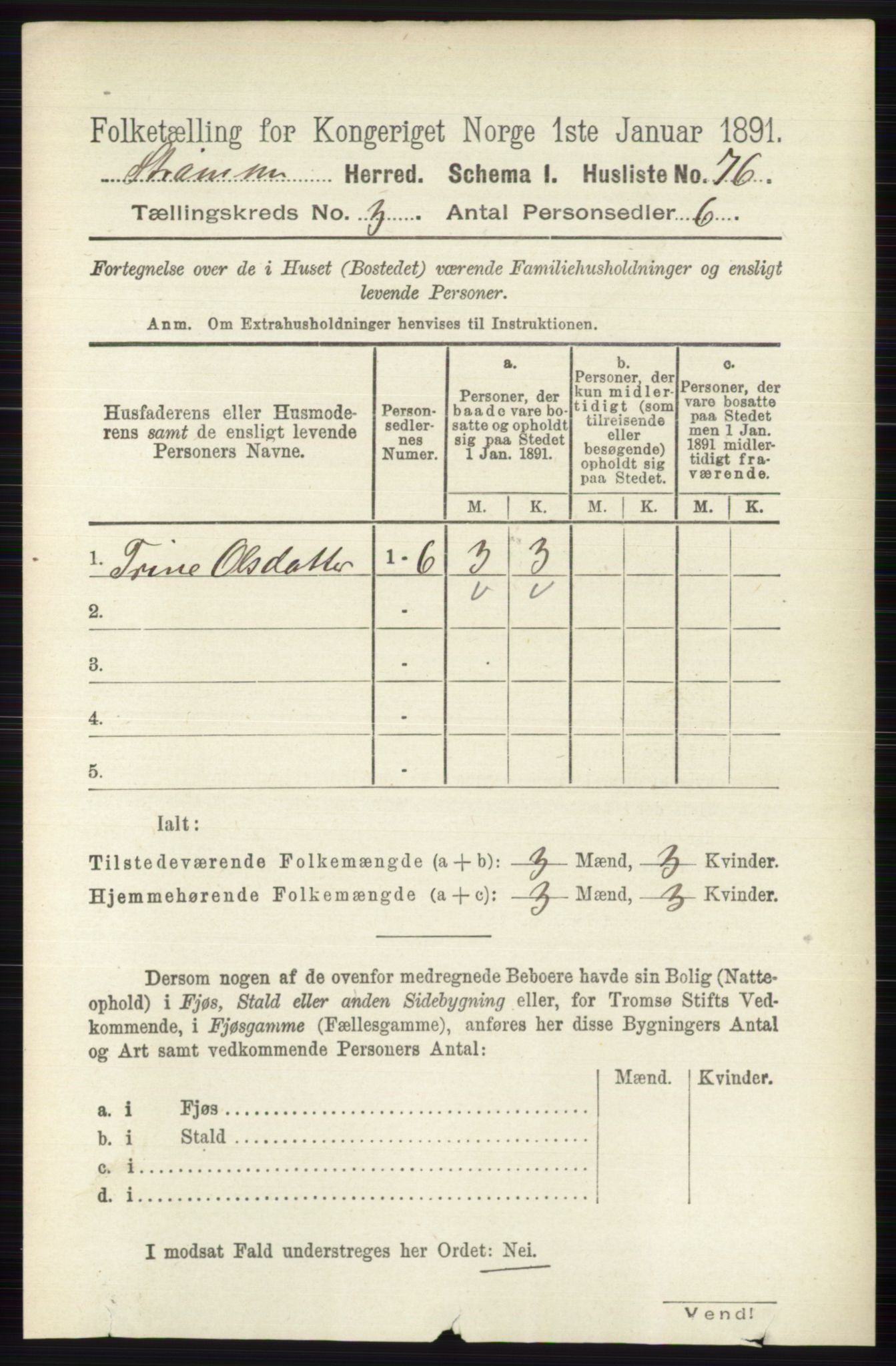 RA, 1891 census for 0711 Strømm, 1891, p. 1067