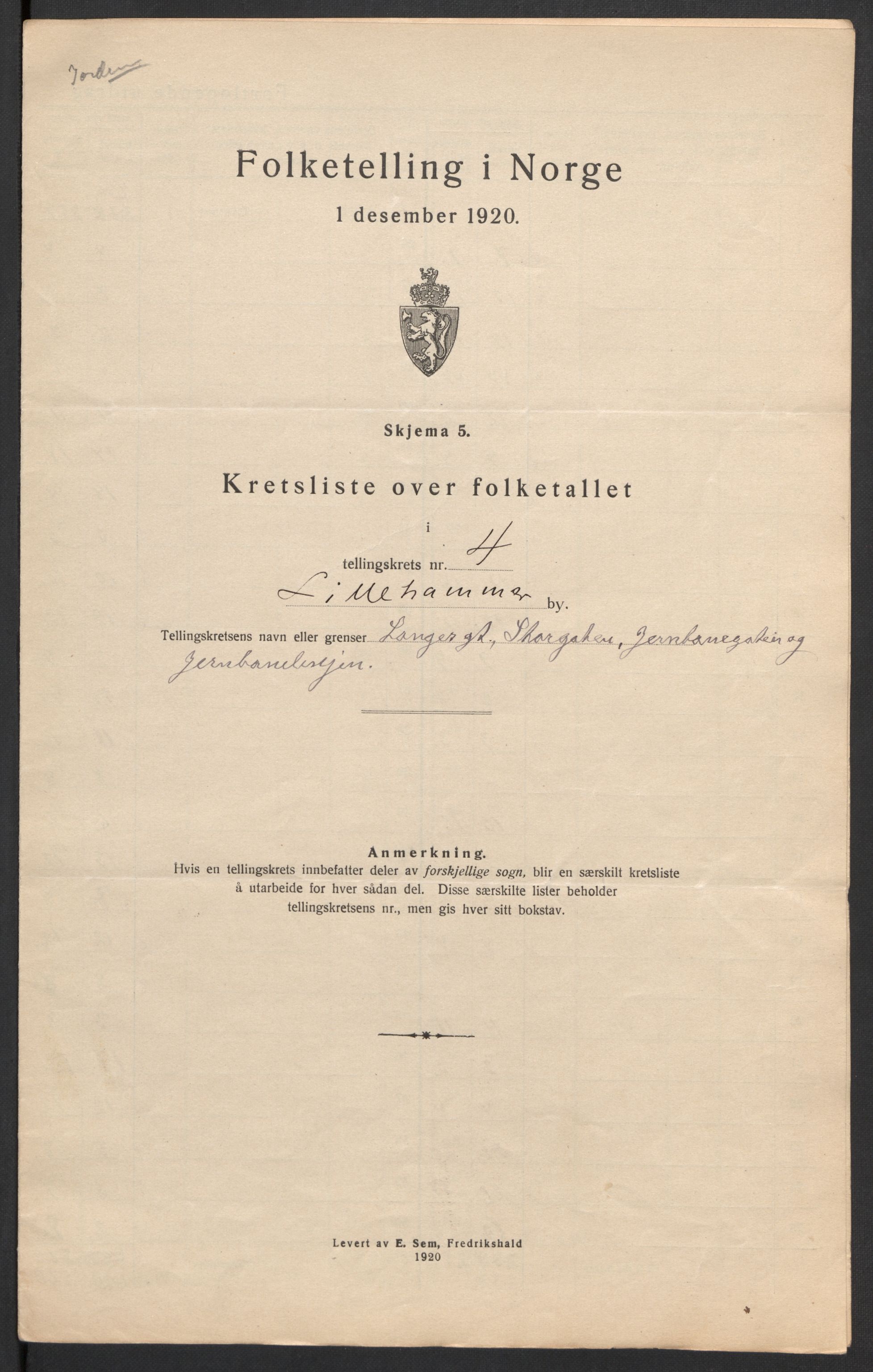SAH, 1920 census for Lillehammer, 1920, p. 15