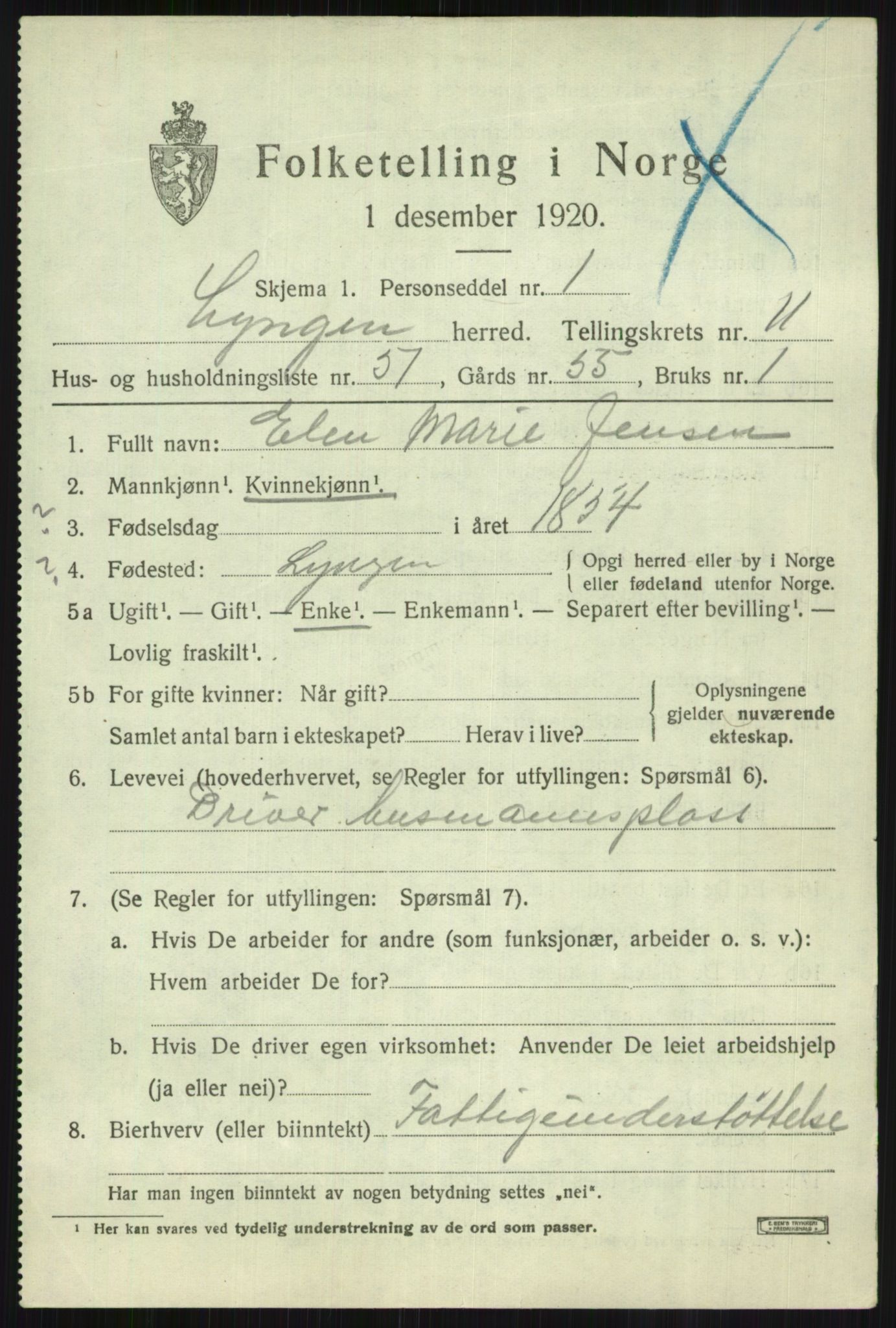 SATØ, 1920 census for Lyngen, 1920, p. 9047