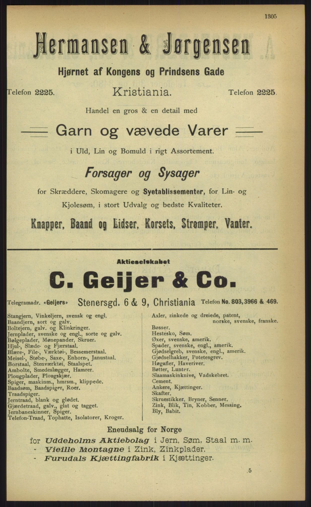 Kristiania/Oslo adressebok, PUBL/-, 1903, p. 1305