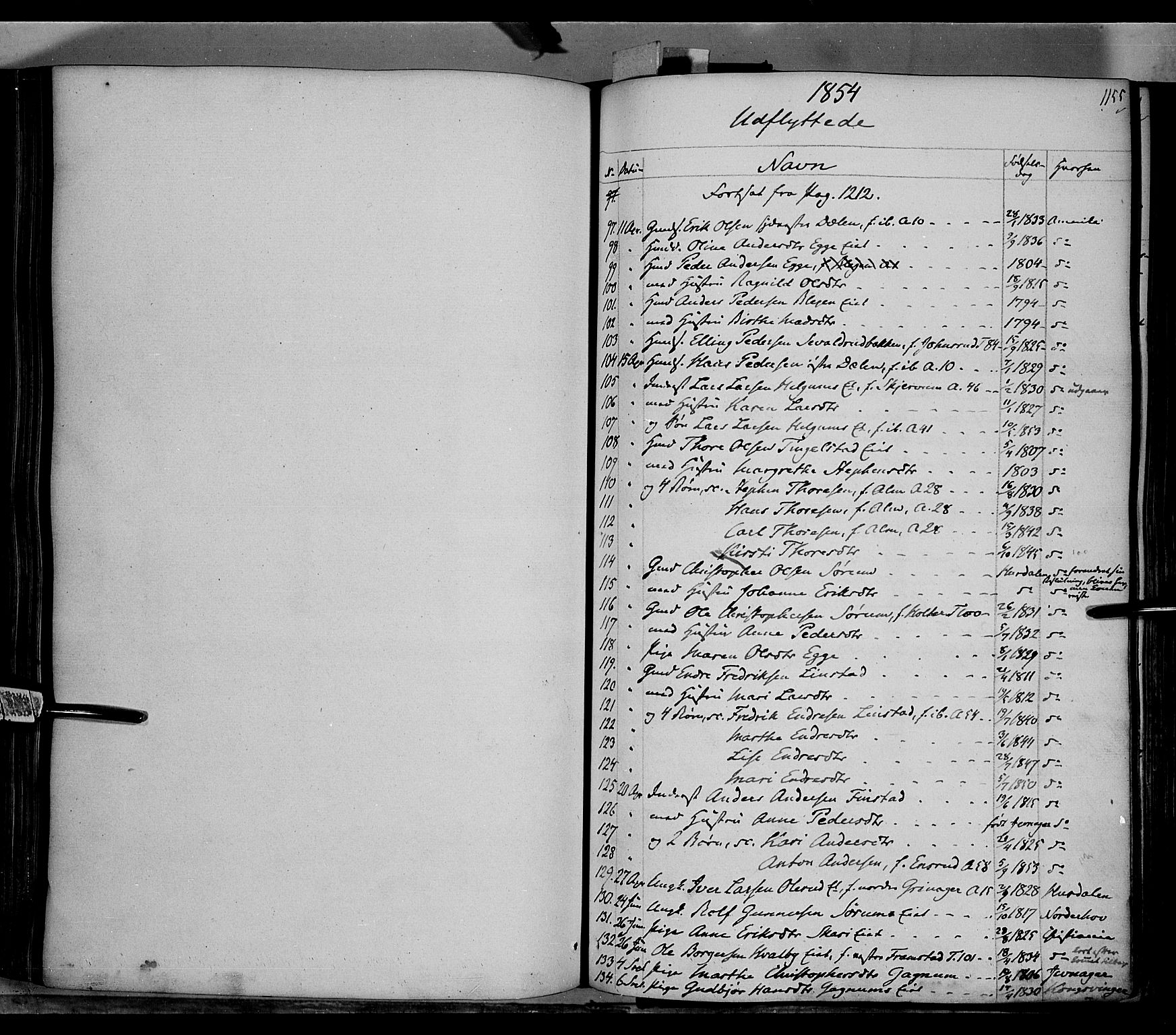 Gran prestekontor, SAH/PREST-112/H/Ha/Haa/L0011: Parish register (official) no. 11, 1842-1856, p. 1154-1155