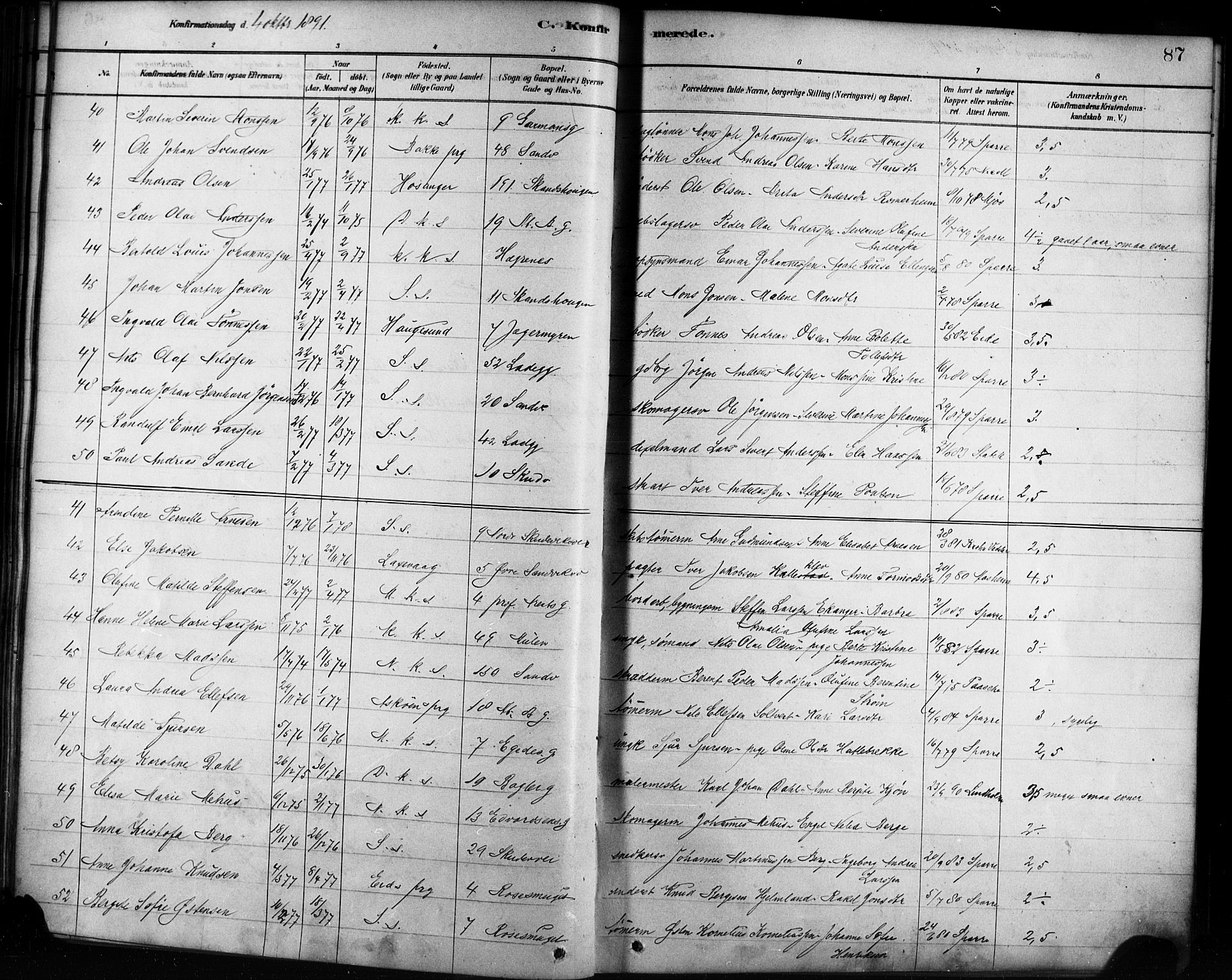 Sandviken Sokneprestembete, AV/SAB-A-77601/H/Ha/L0002: Parish register (official) no. A 2, 1878-1896, p. 87