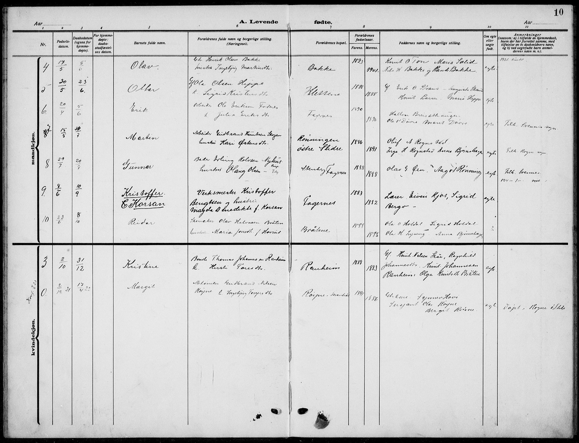 Nord-Aurdal prestekontor, AV/SAH-PREST-132/H/Ha/Hab/L0015: Parish register (copy) no. 15, 1918-1935, p. 10