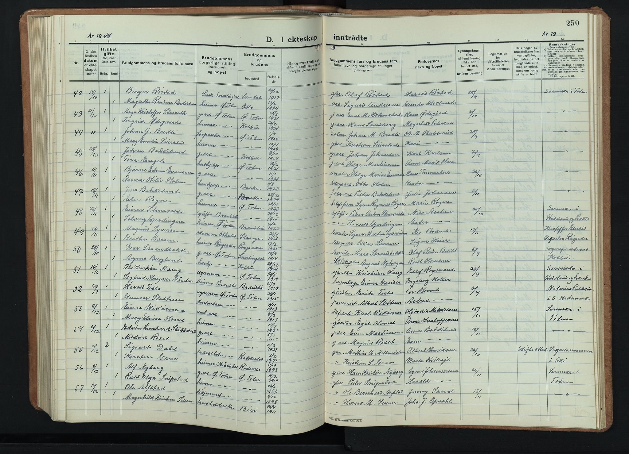 Østre Toten prestekontor, AV/SAH-PREST-104/H/Ha/Hab/L0011: Parish register (copy) no. 11, 1934-1952, p. 250