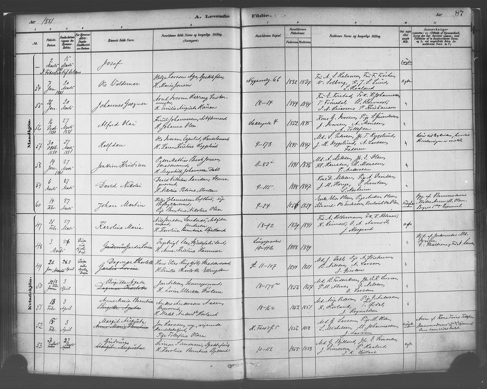 Domkirken sokneprestembete, SAB/A-74801/H/Haa/L0023: Parish register (official) no. B 6, 1879-1887, p. 87