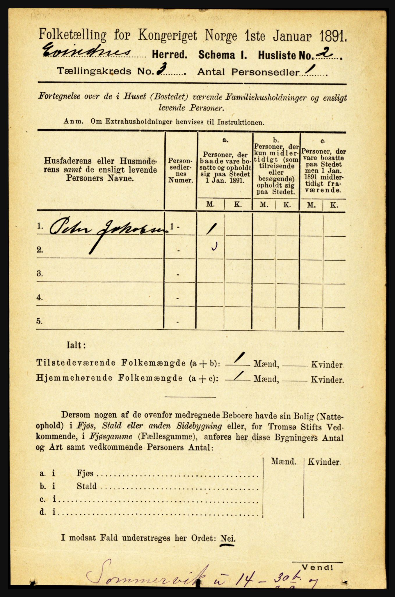 RA, 1891 census for 1853 Evenes, 1891, p. 677