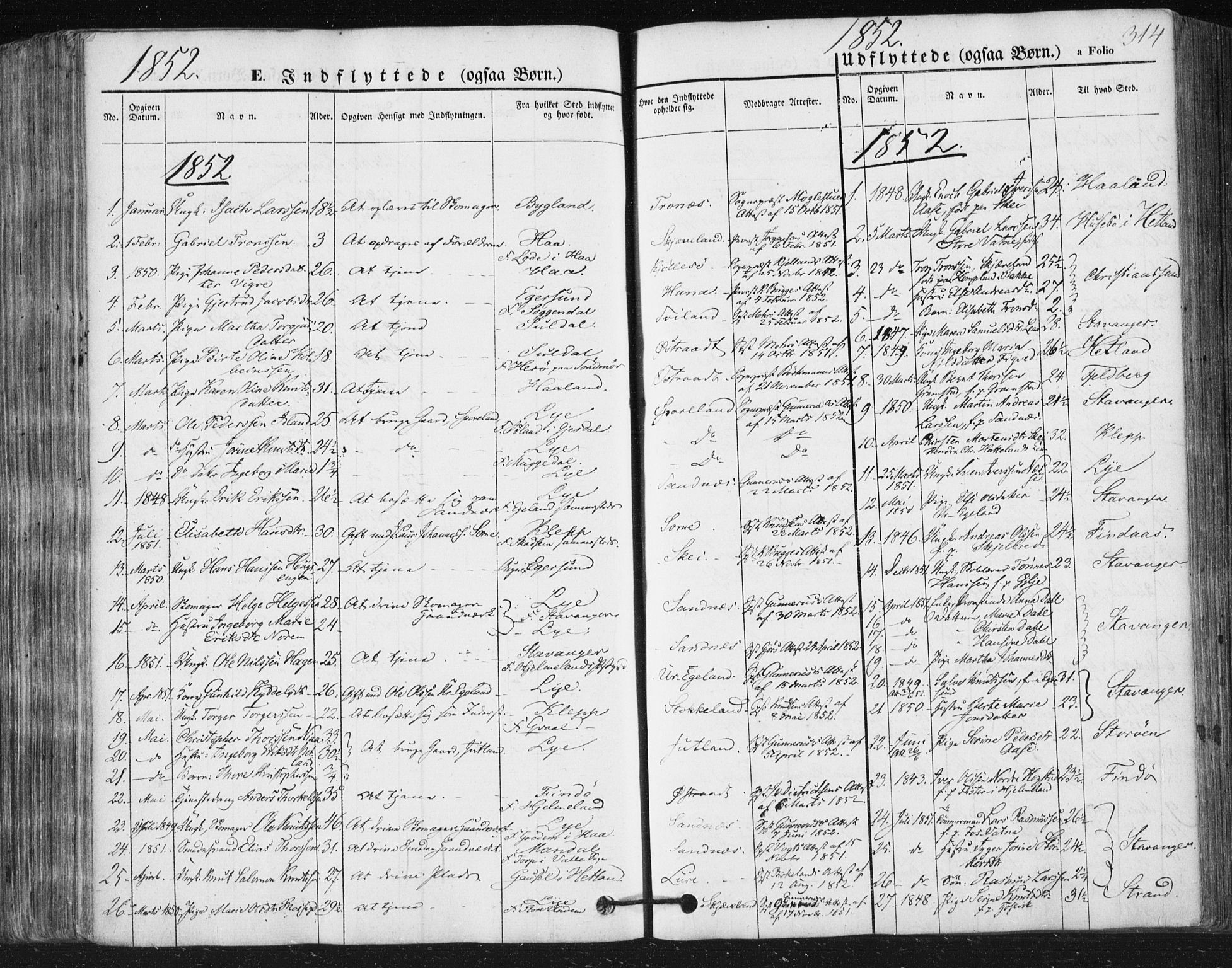 Høyland sokneprestkontor, SAST/A-101799/001/30BA/L0008: Parish register (official) no. A 8, 1841-1856, p. 314