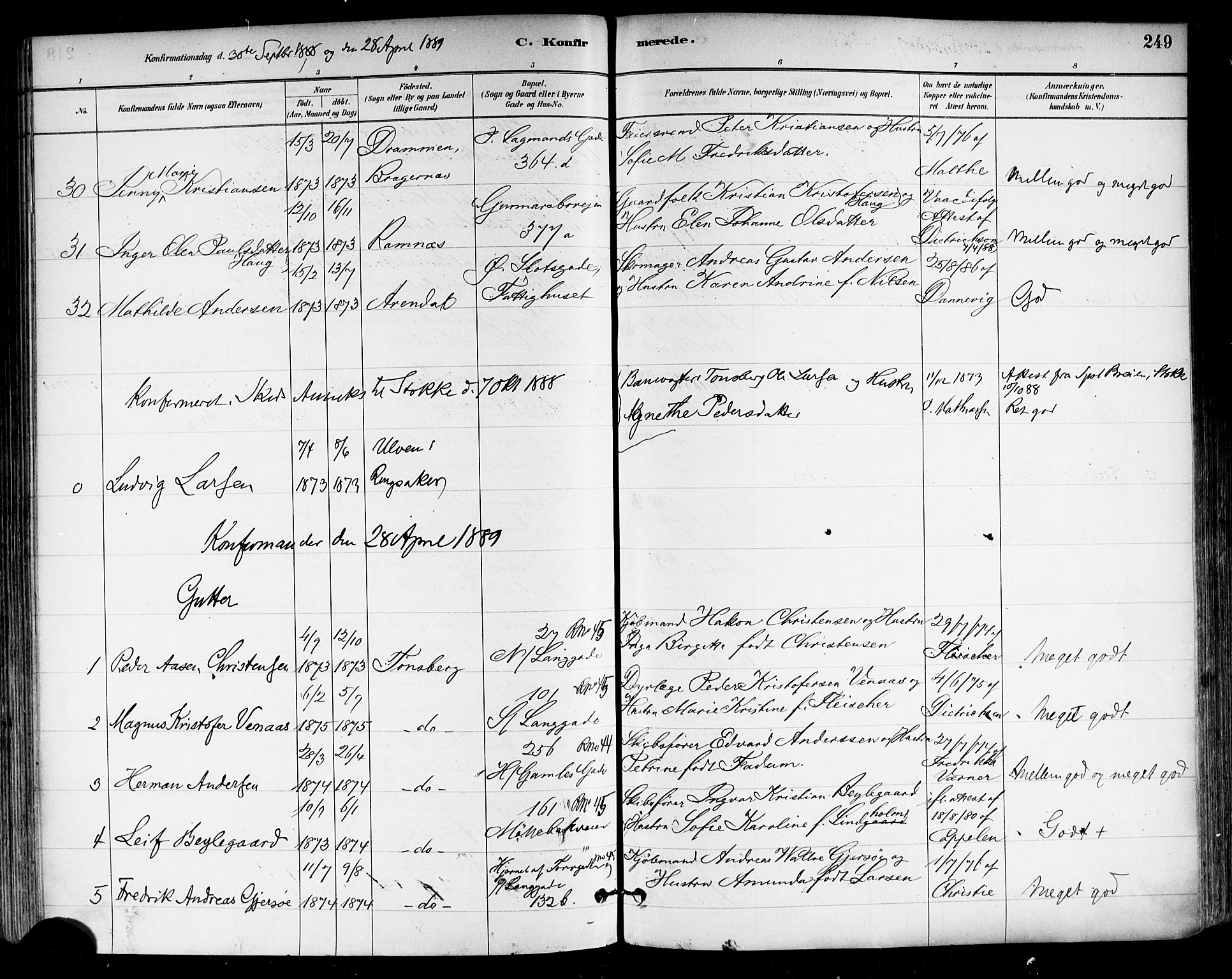 Tønsberg kirkebøker, SAKO/A-330/F/Fa/L0011: Parish register (official) no. I 11, 1881-1890, p. 249