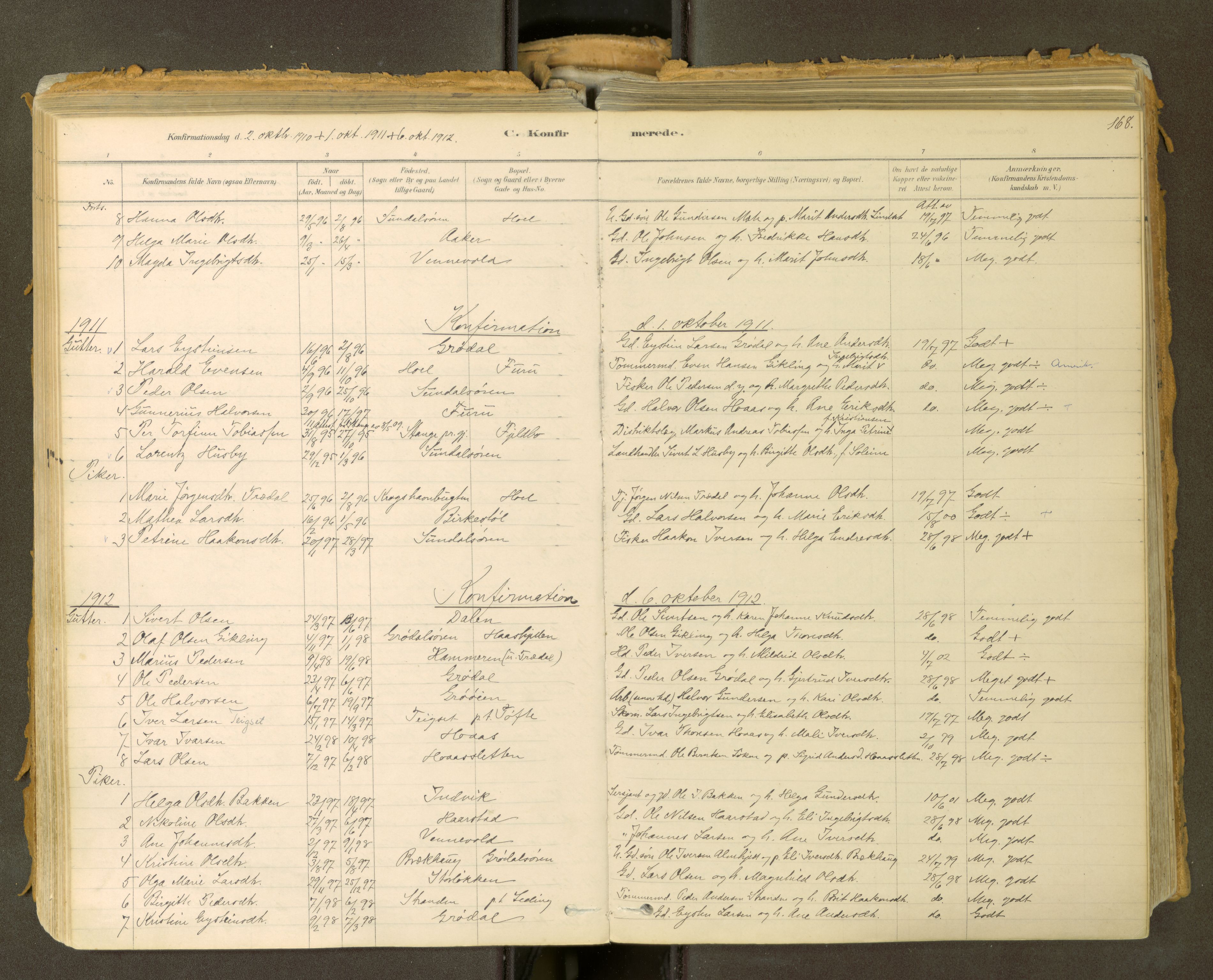 Sunndal sokneprestkontor, SAT/A-1085/1/I/I1/I1a: Parish register (official) no. 2, 1877-1914, p. 168