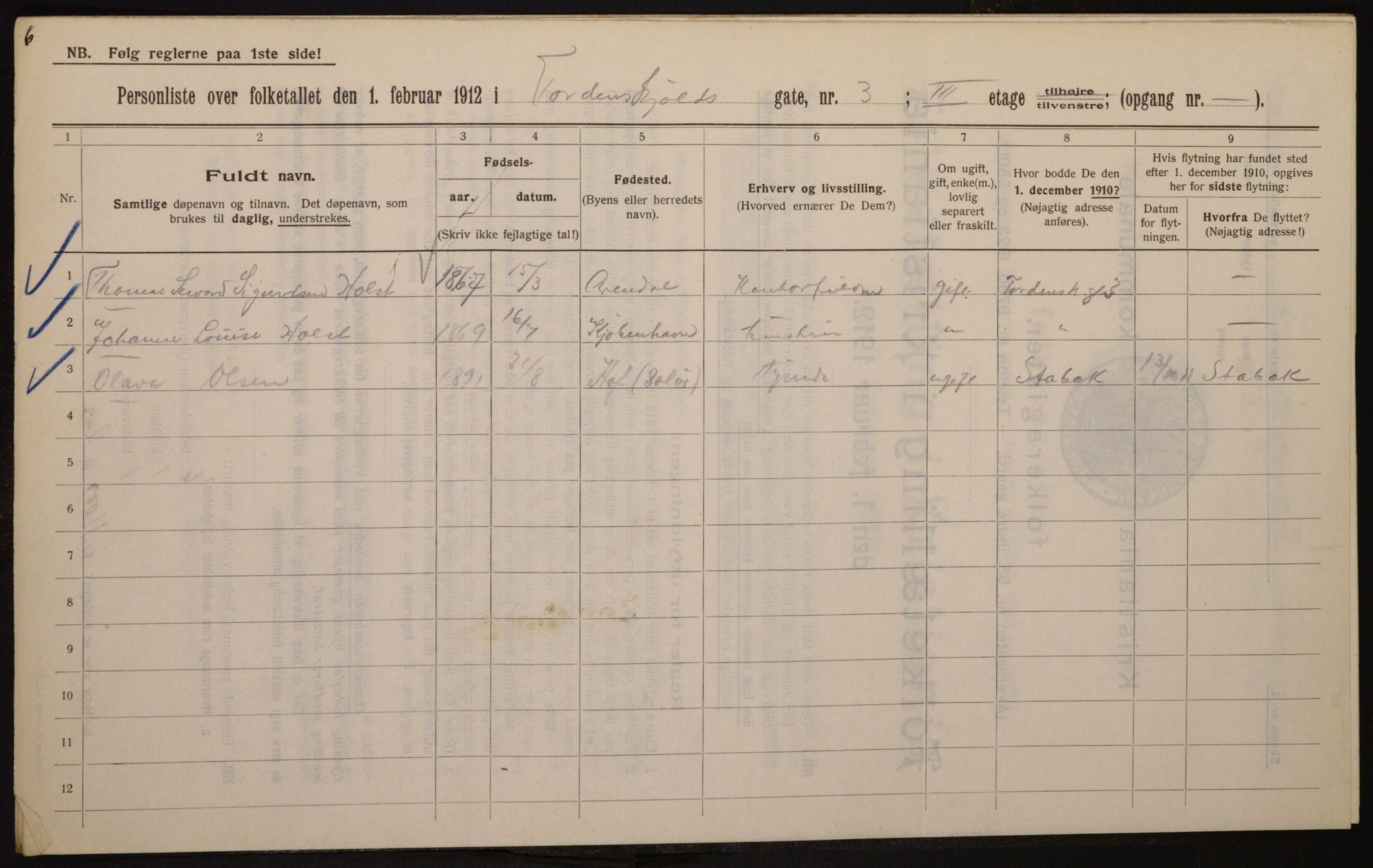 OBA, Municipal Census 1912 for Kristiania, 1912, p. 113709