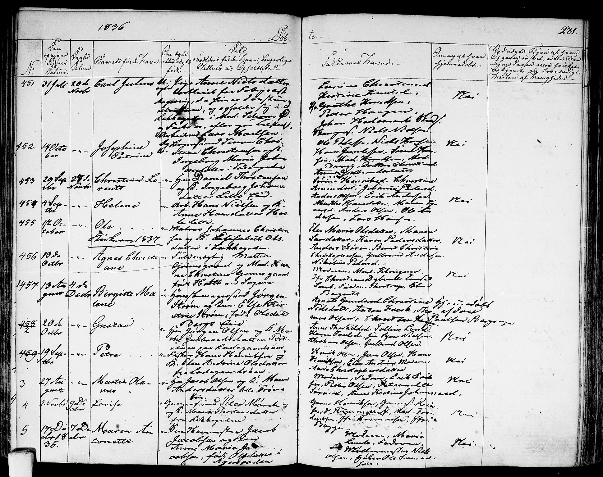 Aker prestekontor kirkebøker, SAO/A-10861/F/L0013: Parish register (official) no. 13, 1828-1837, p. 281