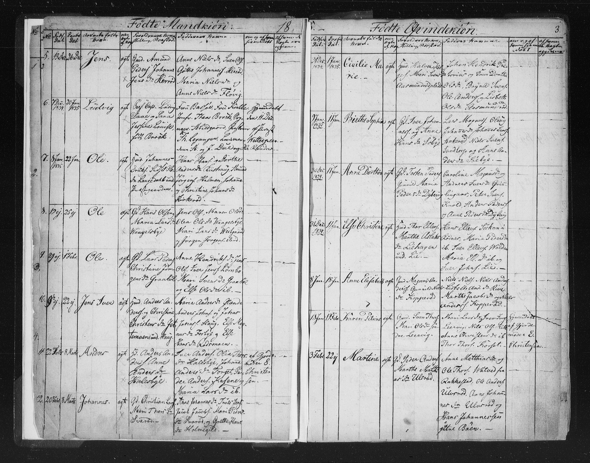 Aremark prestekontor Kirkebøker, SAO/A-10899/F/Fc/L0002: Parish register (official) no. III 2, 1834-1849, p. 3