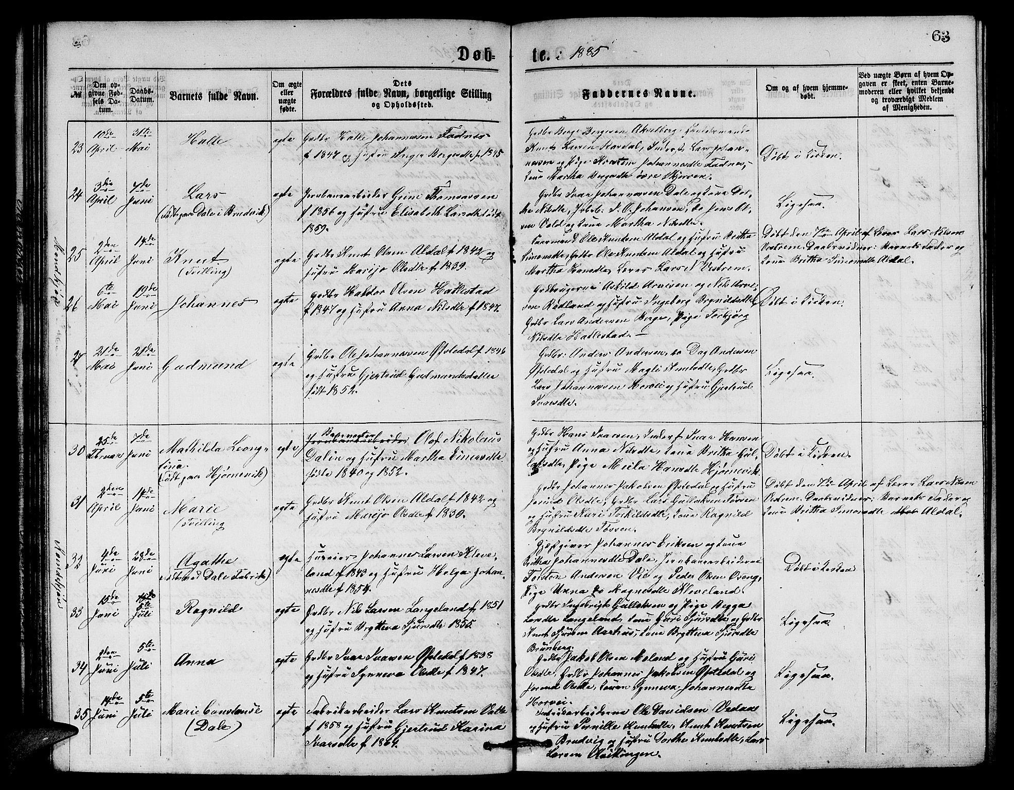 Evanger sokneprestembete, SAB/A-99924: Parish register (copy) no. A 3, 1875-1887, p. 63