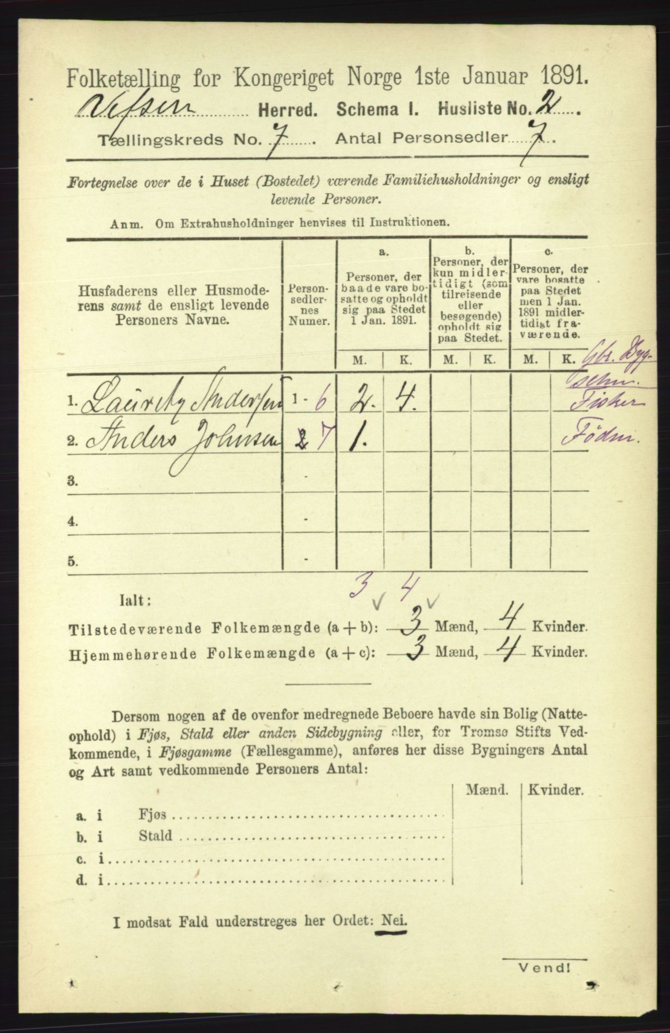 RA, 1891 census for 1824 Vefsn, 1891, p. 3574