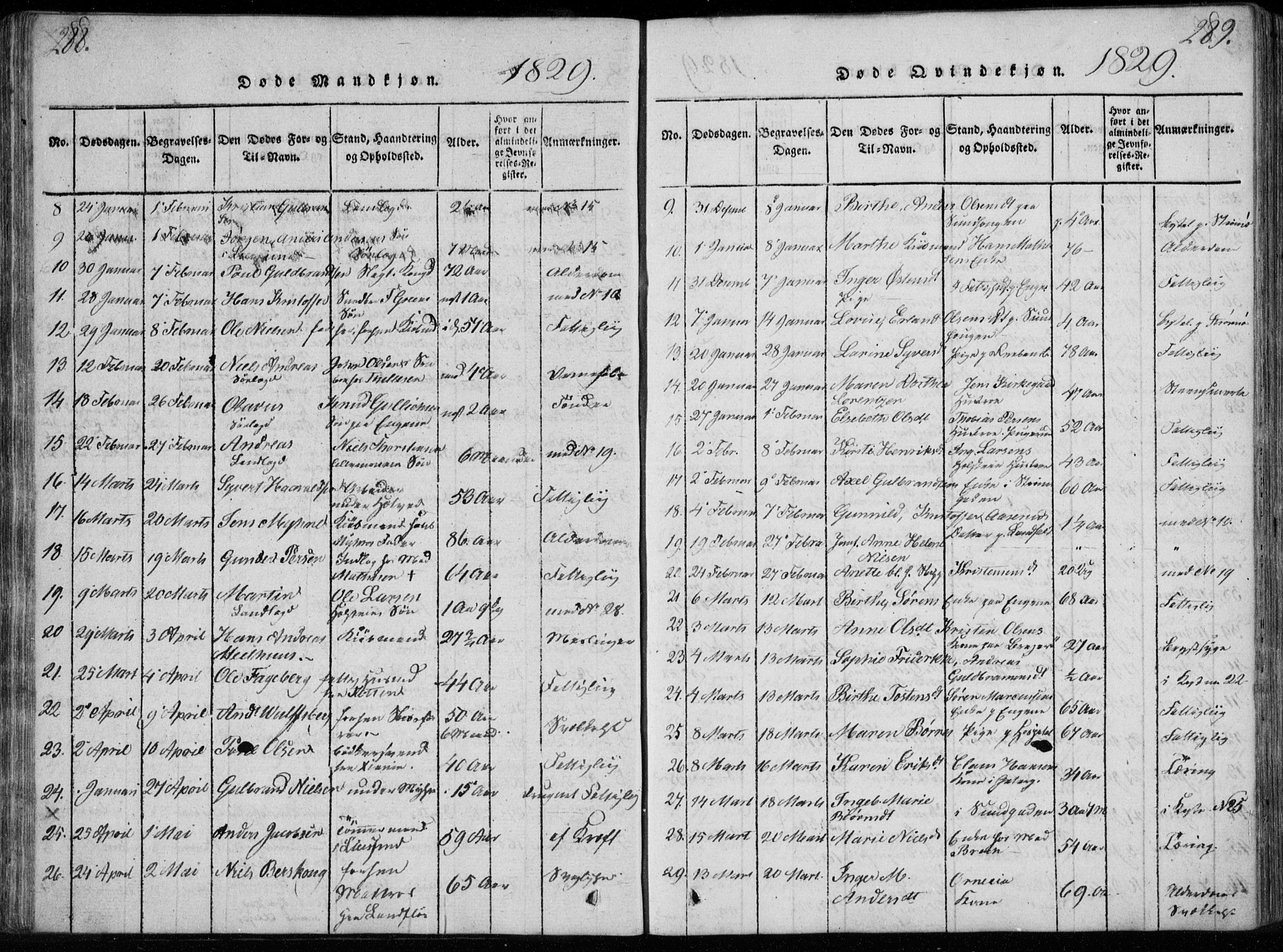 Bragernes kirkebøker, AV/SAKO-A-6/F/Fa/L0007: Parish register (official) no. I 7, 1815-1829, p. 288-289