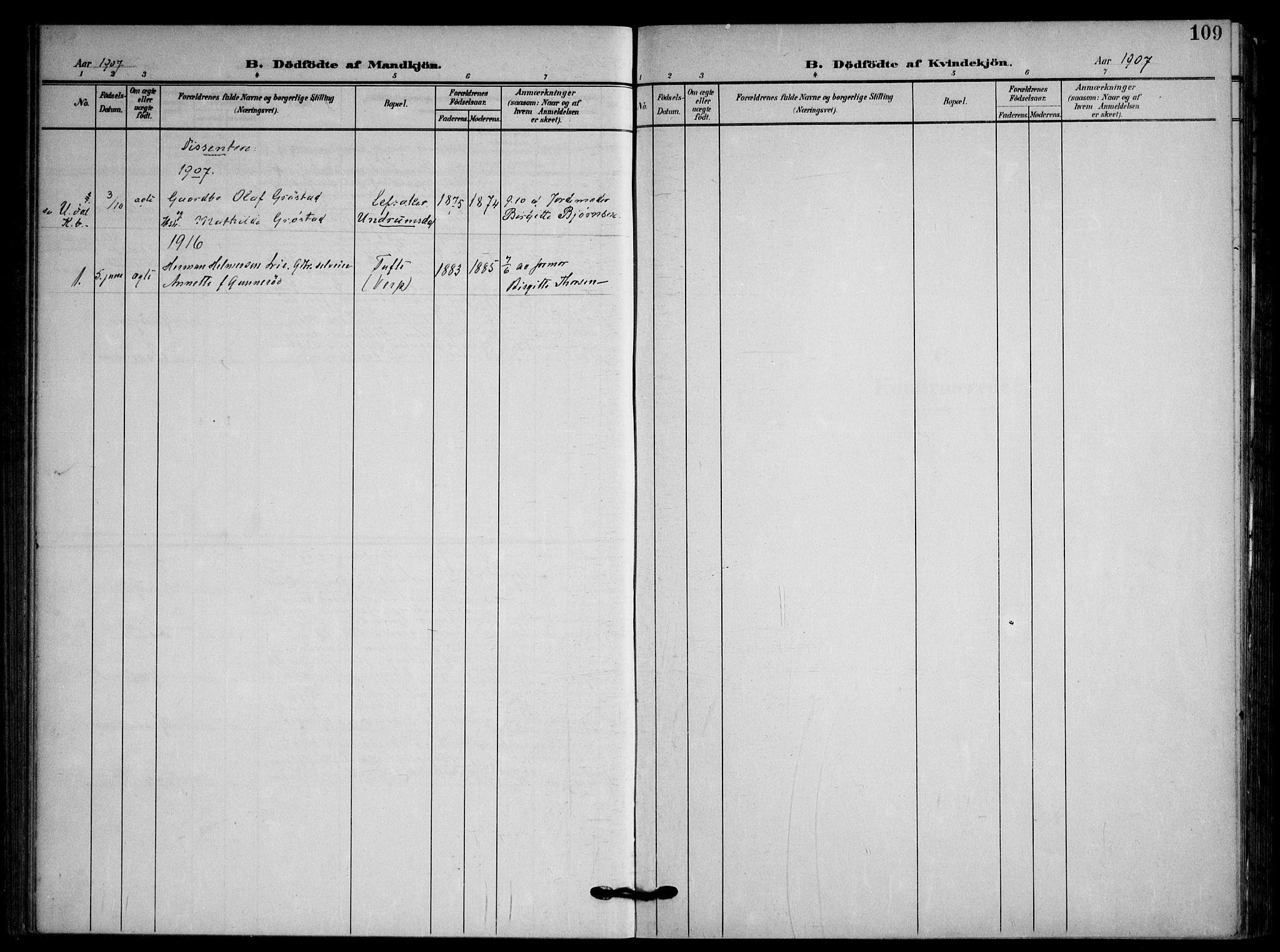Våle kirkebøker, SAKO/A-334/F/Fa/L0012: Parish register (official) no. I 12, 1907-1934, p. 109