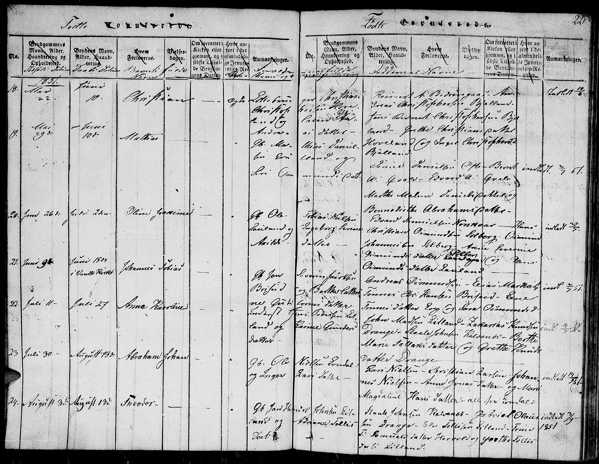 Herad sokneprestkontor, AV/SAK-1111-0018/F/Fb/Fba/L0001: Parish register (copy) no. B 1, 1815-1852, p. 221