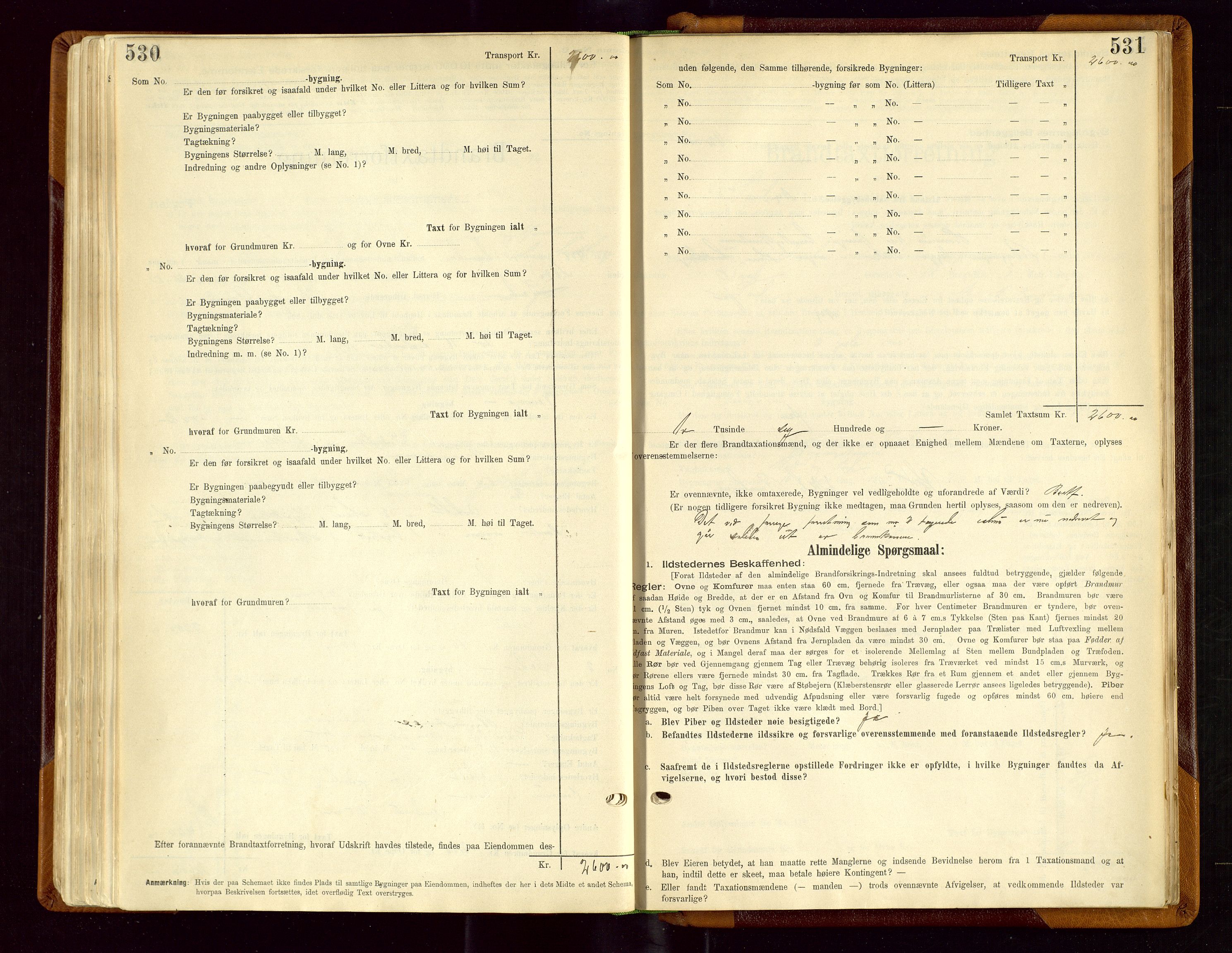 Sauda lensmannskontor, SAST/A-100177/Gob/L0001: Branntakstprotokoll - skjematakst, 1894-1914, p. 530-531