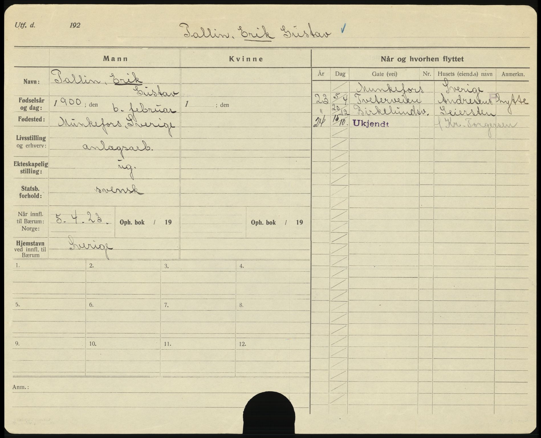 Bærum folkeregister, AV/SAO-A-10504/F/L0006: Utflyttede, 1924