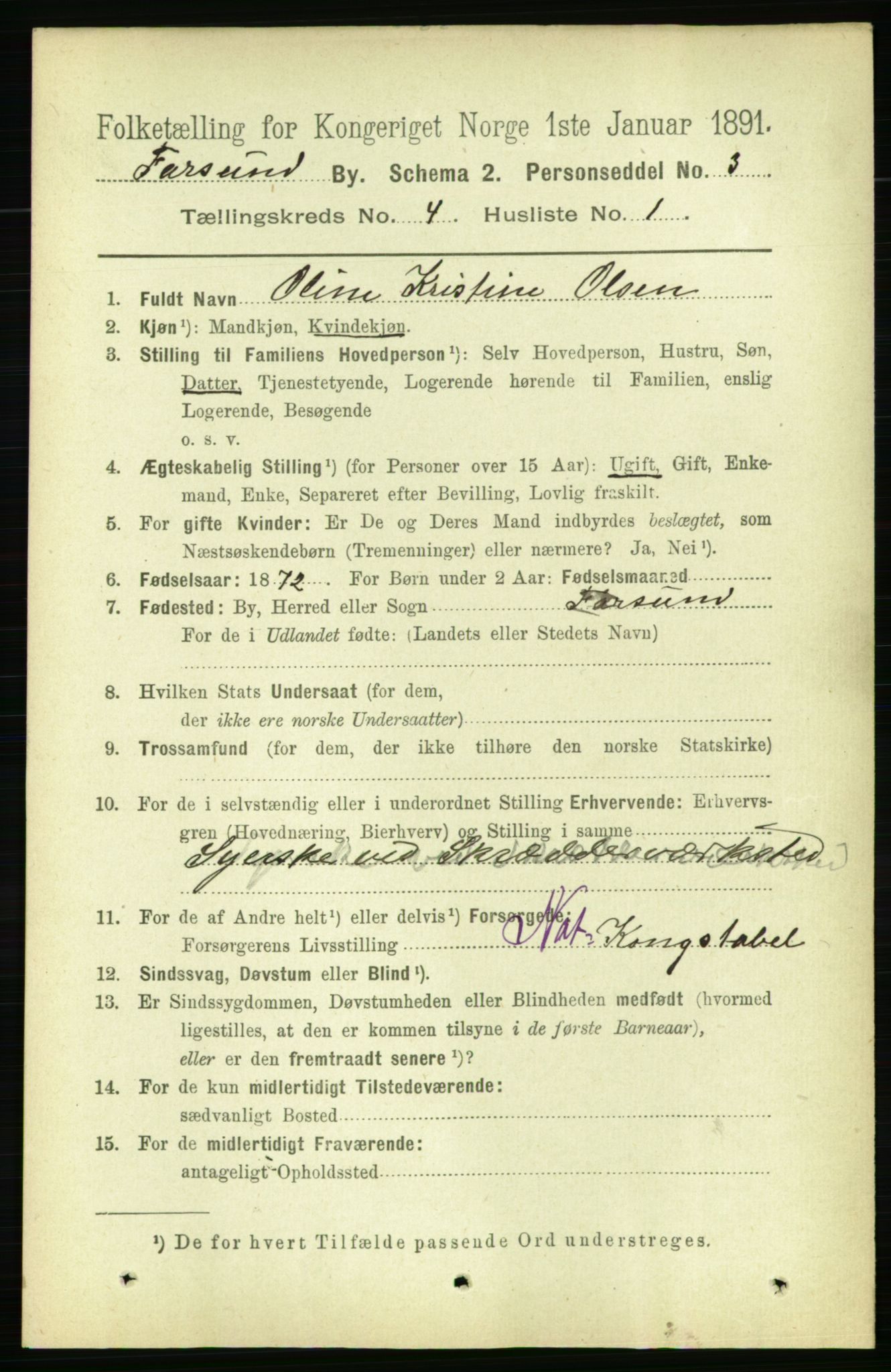 RA, 1891 census for 1003 Farsund, 1891, p. 1649