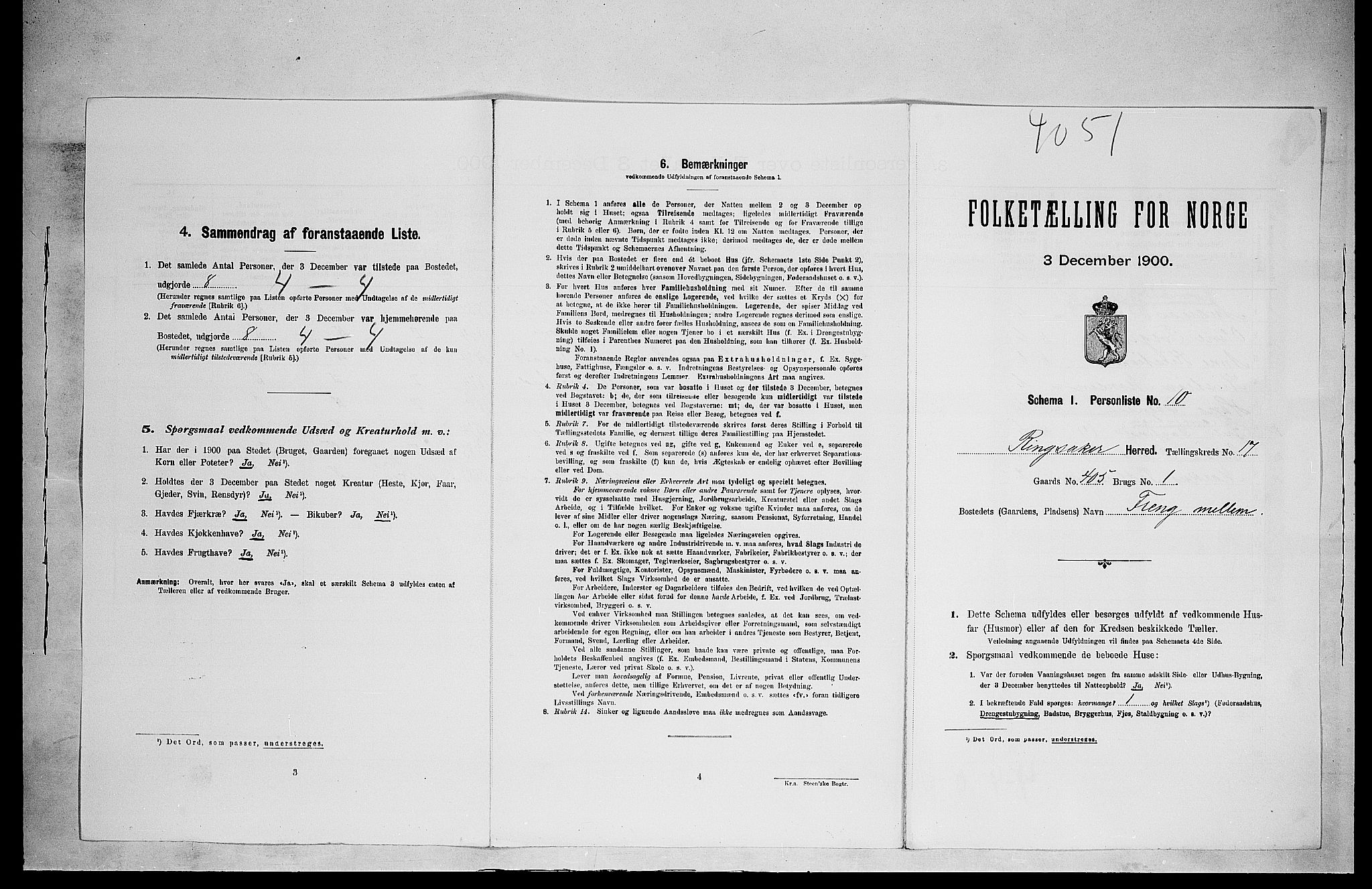 SAH, 1900 census for Ringsaker, 1900, p. 3116