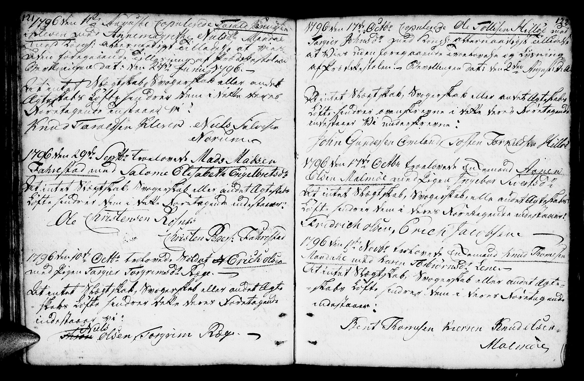 Mandal sokneprestkontor, AV/SAK-1111-0030/F/Fa/Faa/L0007: Parish register (official) no. A 7, 1783-1818, p. 121-122