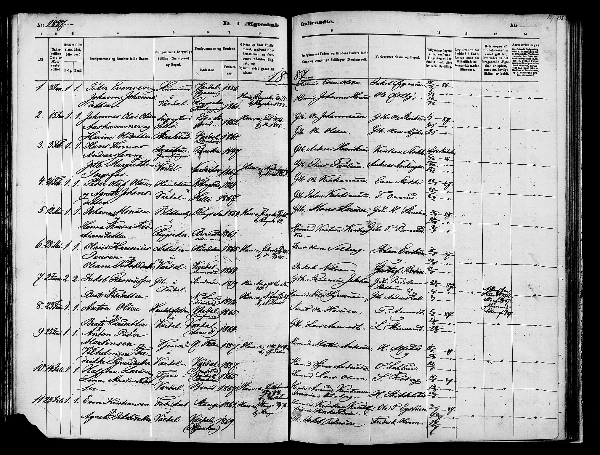 Vardal prestekontor, SAH/PREST-100/H/Ha/Haa/L0009: Parish register (official) no. 9, 1878-1892, p. 137