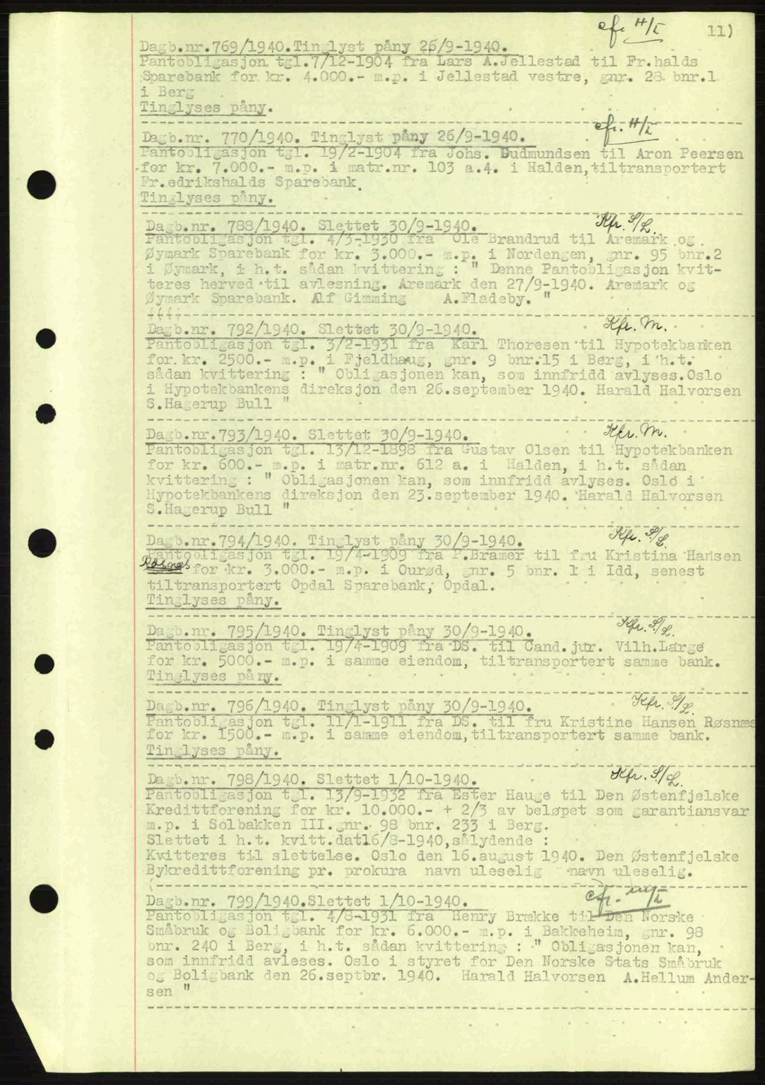 Idd og Marker sorenskriveri, AV/SAO-A-10283/G/Gb/Gbc/L0002: Mortgage book no. B4-9a, 1939-1945, Diary no: : 769/1940