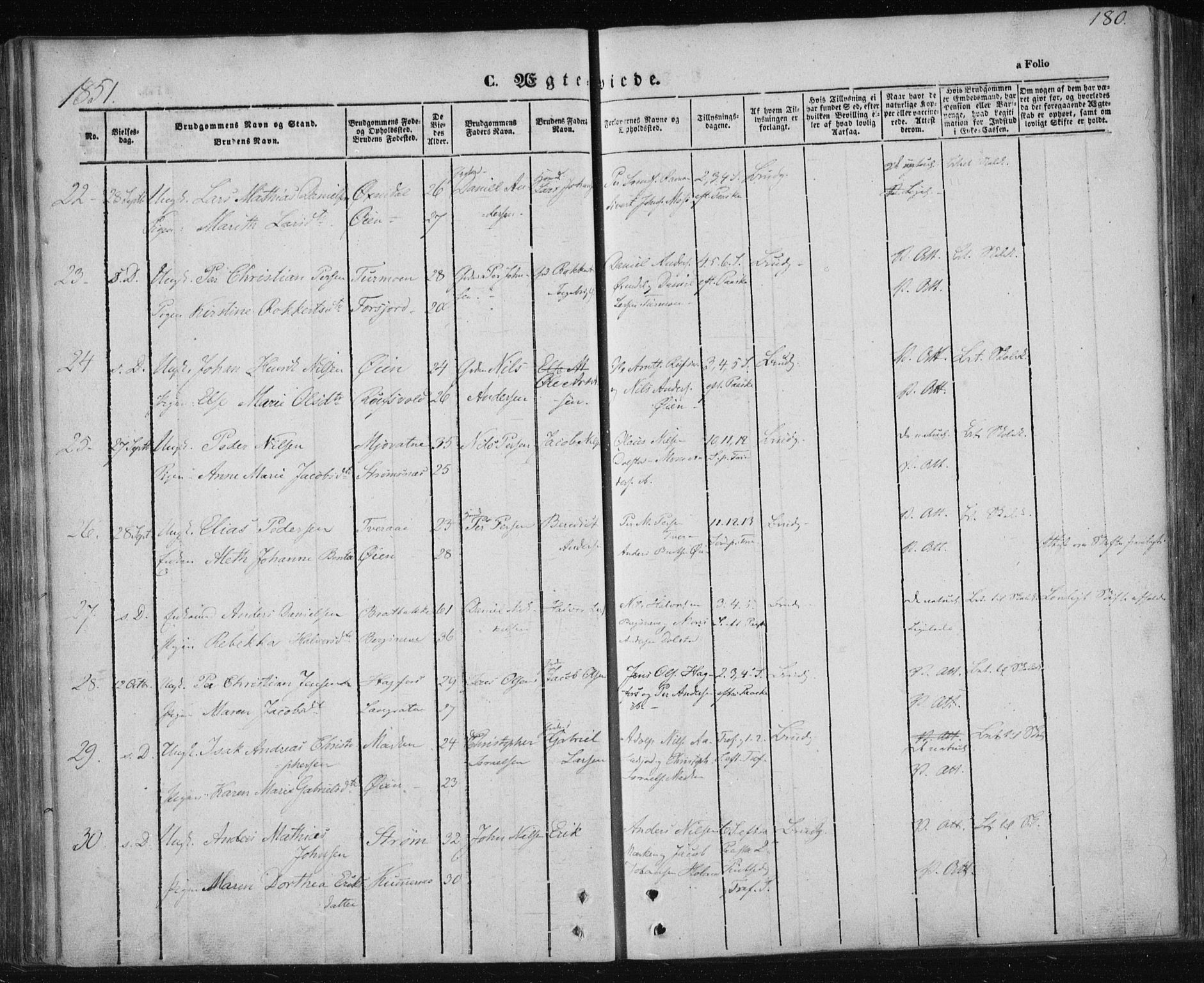 Ministerialprotokoller, klokkerbøker og fødselsregistre - Nordland, AV/SAT-A-1459/820/L0291: Parish register (official) no. 820A12, 1846-1854, p. 180