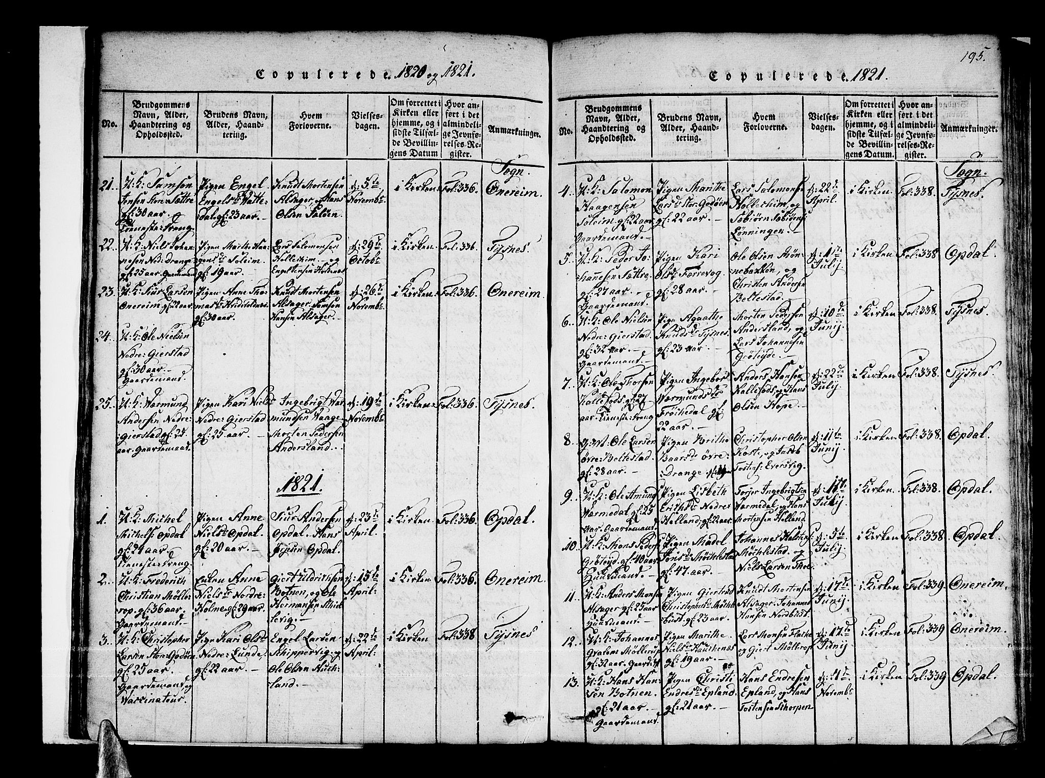 Tysnes sokneprestembete, AV/SAB-A-78601/H/Haa: Parish register (official) no. A 7, 1816-1826, p. 195