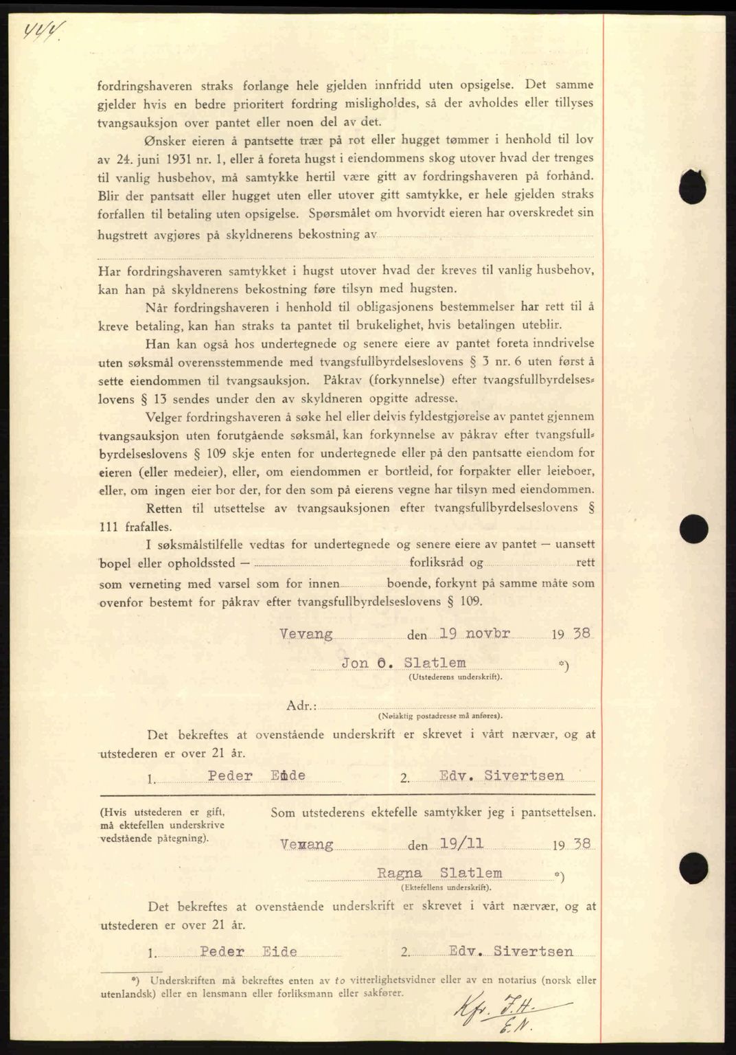 Nordmøre sorenskriveri, AV/SAT-A-4132/1/2/2Ca: Mortgage book no. B84, 1938-1939, Diary no: : 2999/1938