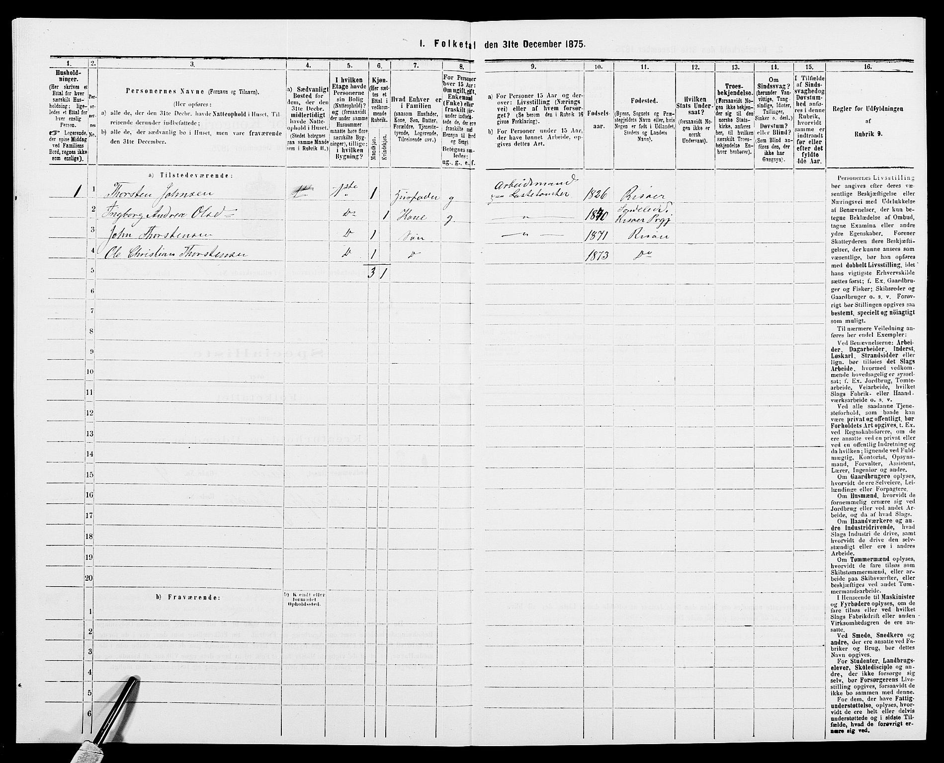 SAK, 1875 census for 0901B Risør/Risør, 1875, p. 19