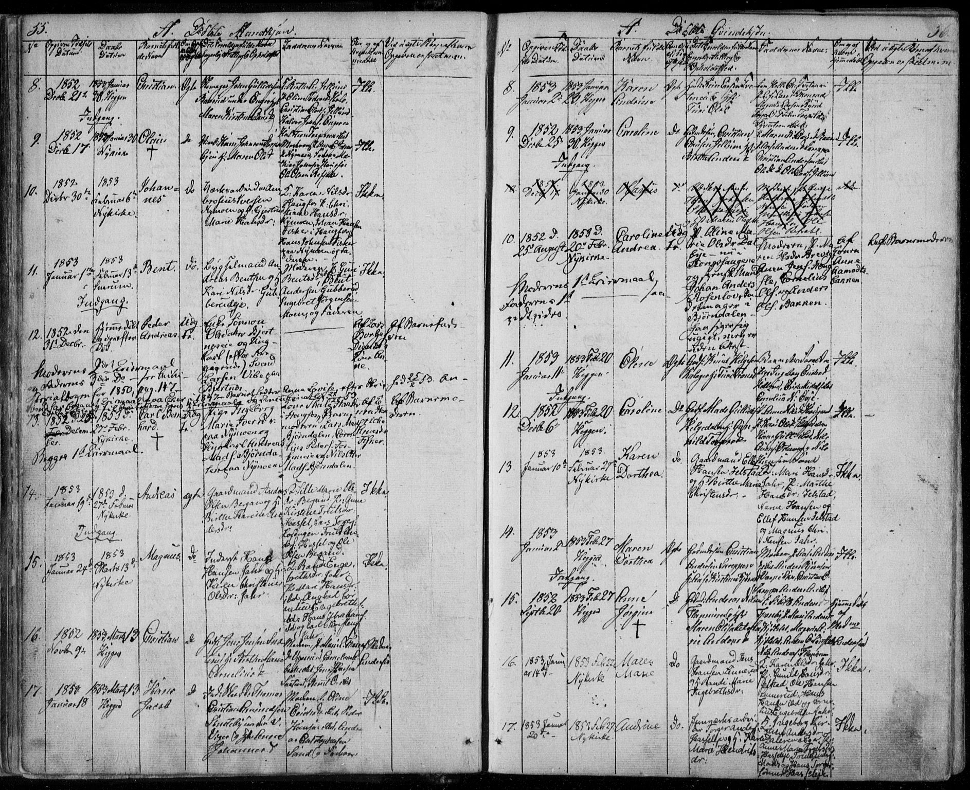 Modum kirkebøker, AV/SAKO-A-234/F/Fa/L0008: Parish register (official) no. 8, 1851-1859, p. 55-56