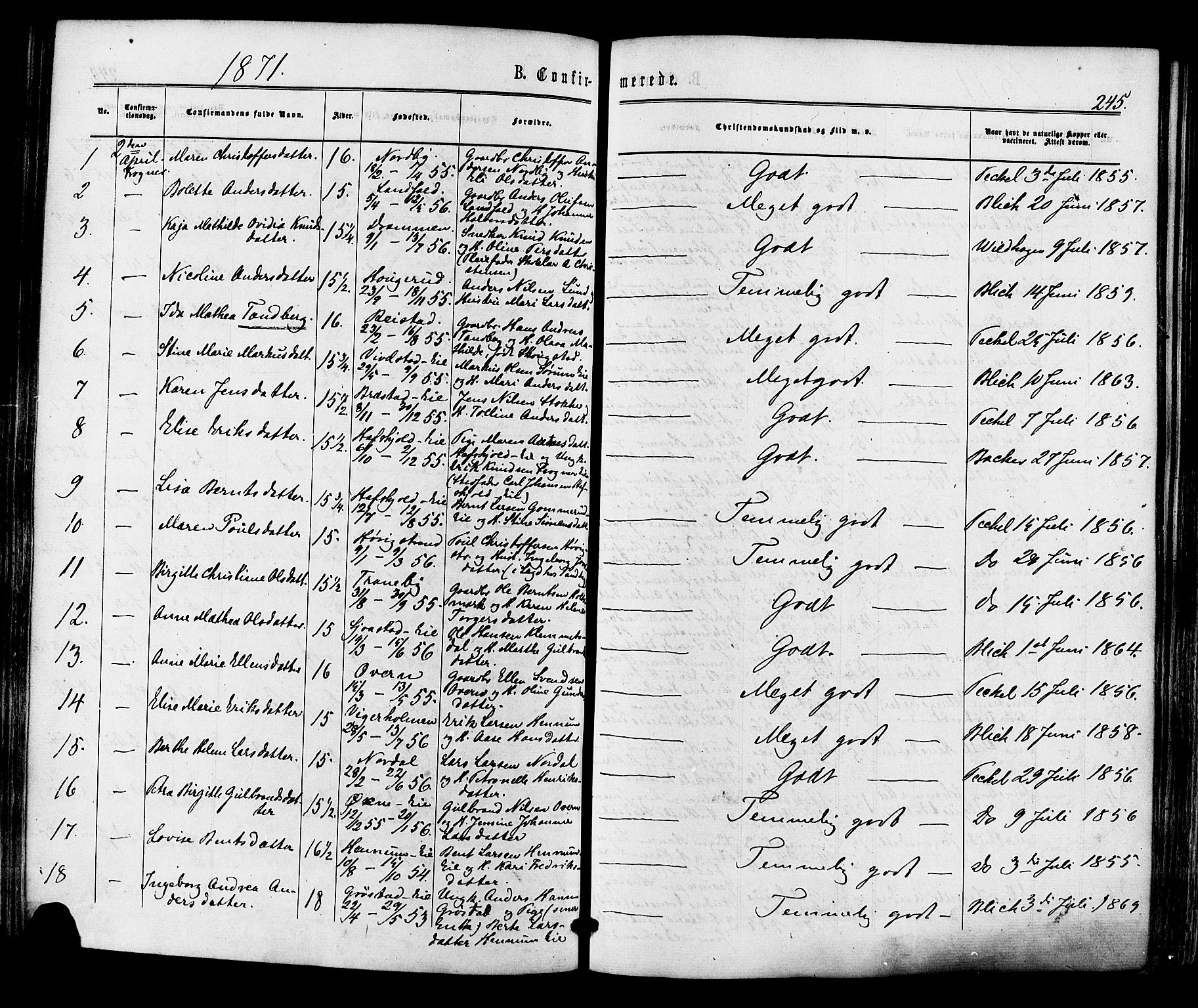 Lier kirkebøker, AV/SAKO-A-230/F/Fa/L0013: Parish register (official) no. I 13, 1865-1874, p. 245